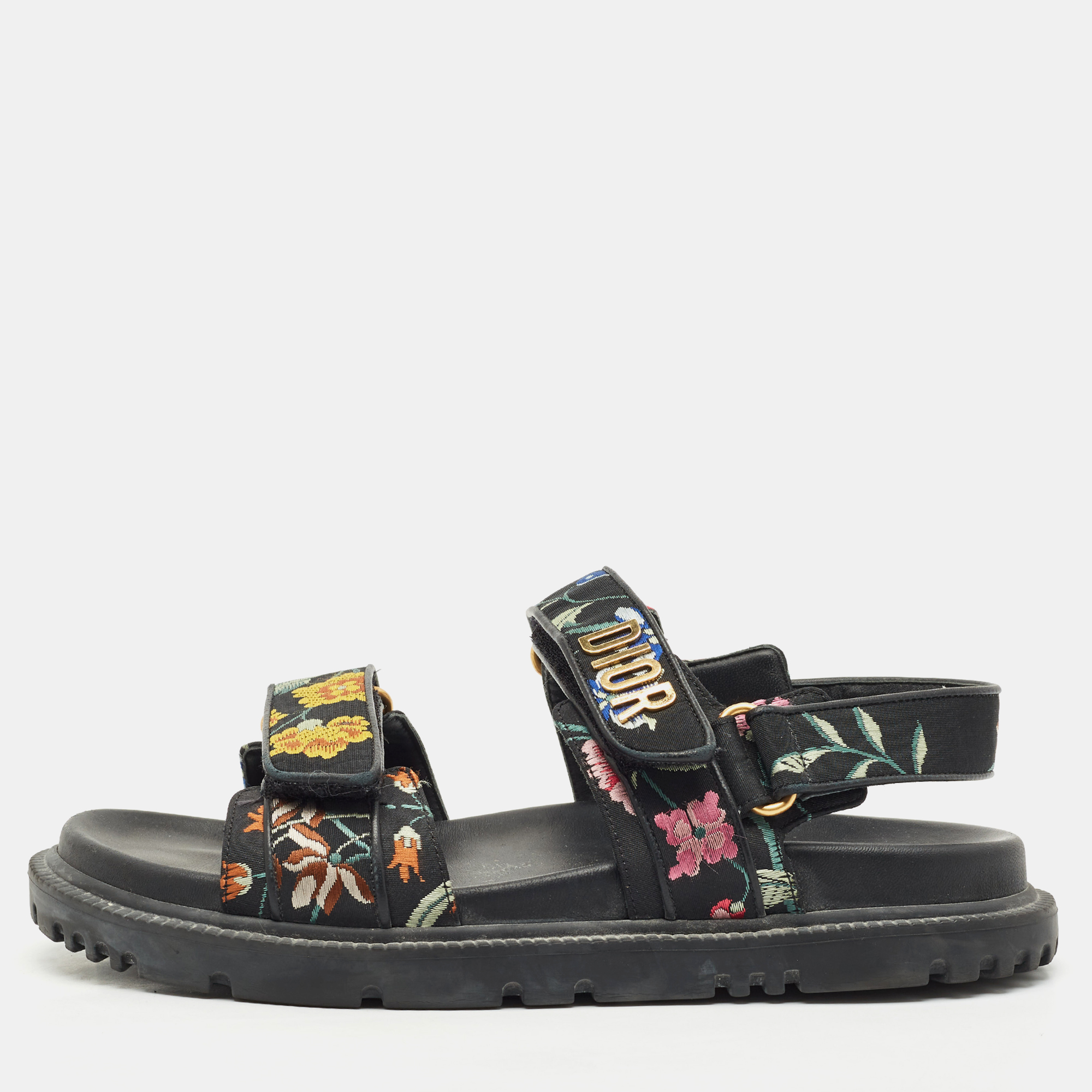 

Dior Black Floral Print Fabric DiorAct Sandals Size