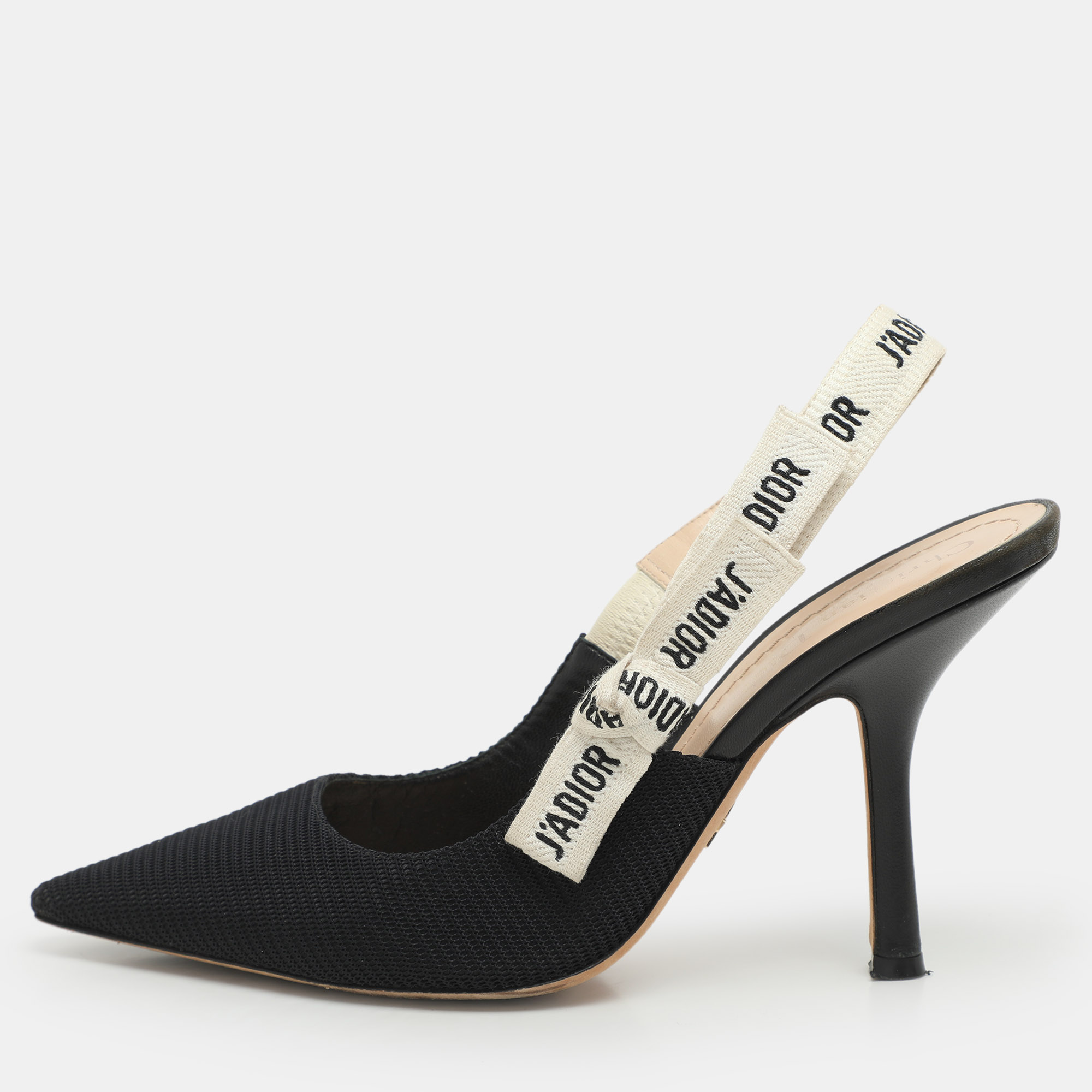 

Dior Black/White Technical Fabric J'adior Slingback Pumps Size