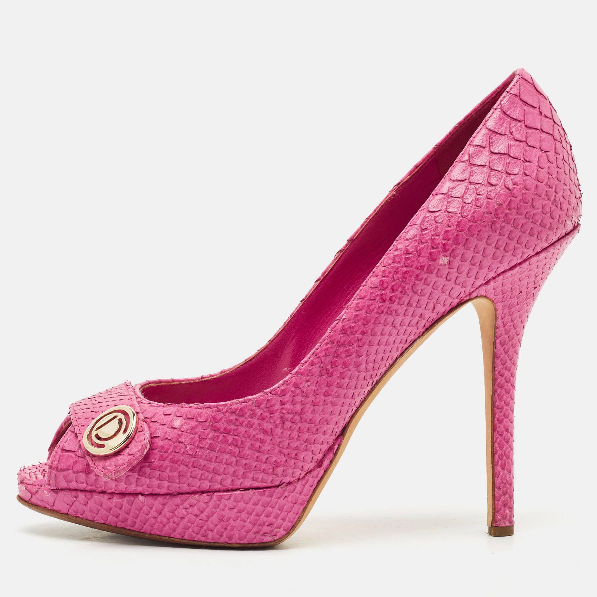 

Dior Pink Python CD Buckle Peep Toe Pumps Size