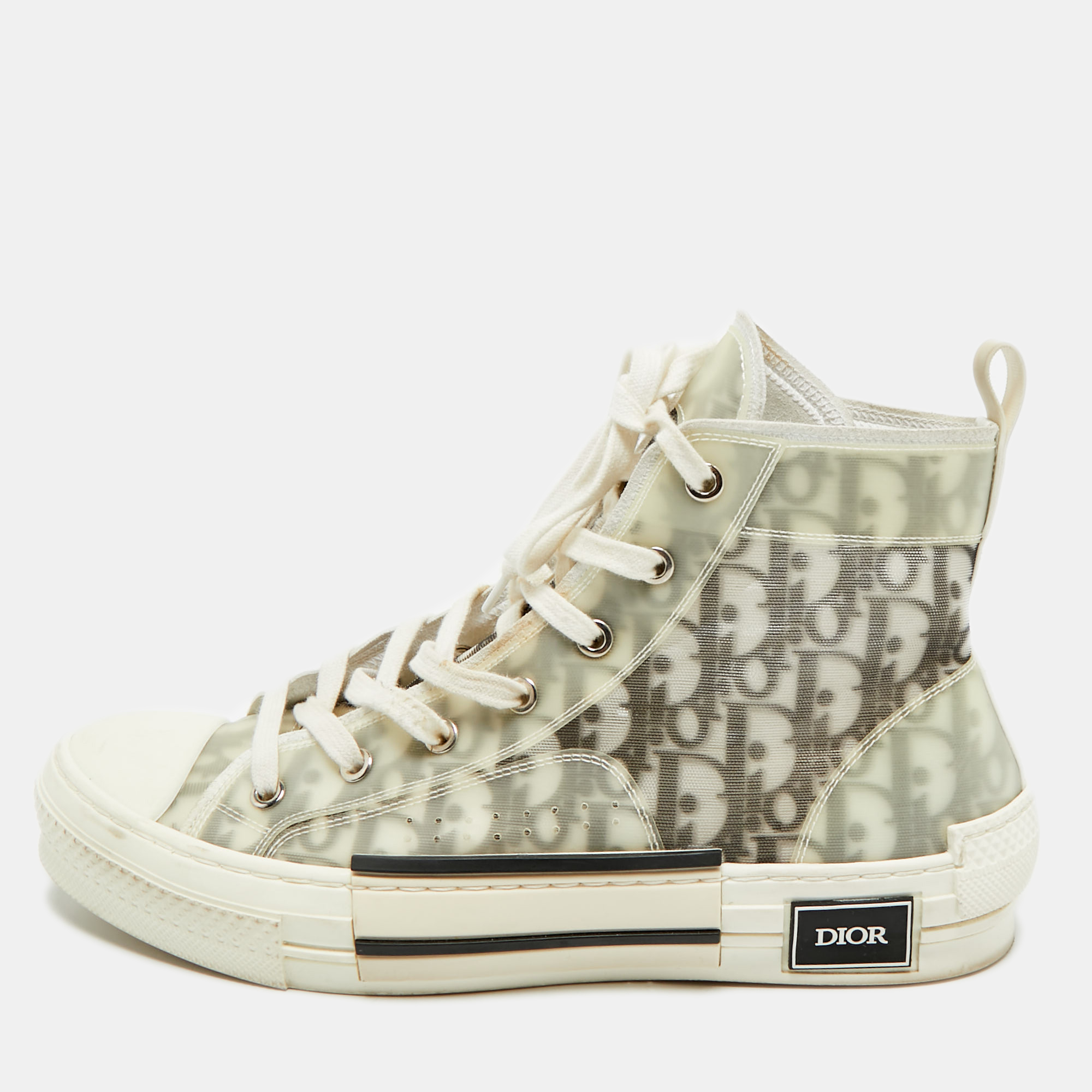 

Dior White/Black Oblique Mesh and Rubber B23 High Top Sneakers Size
