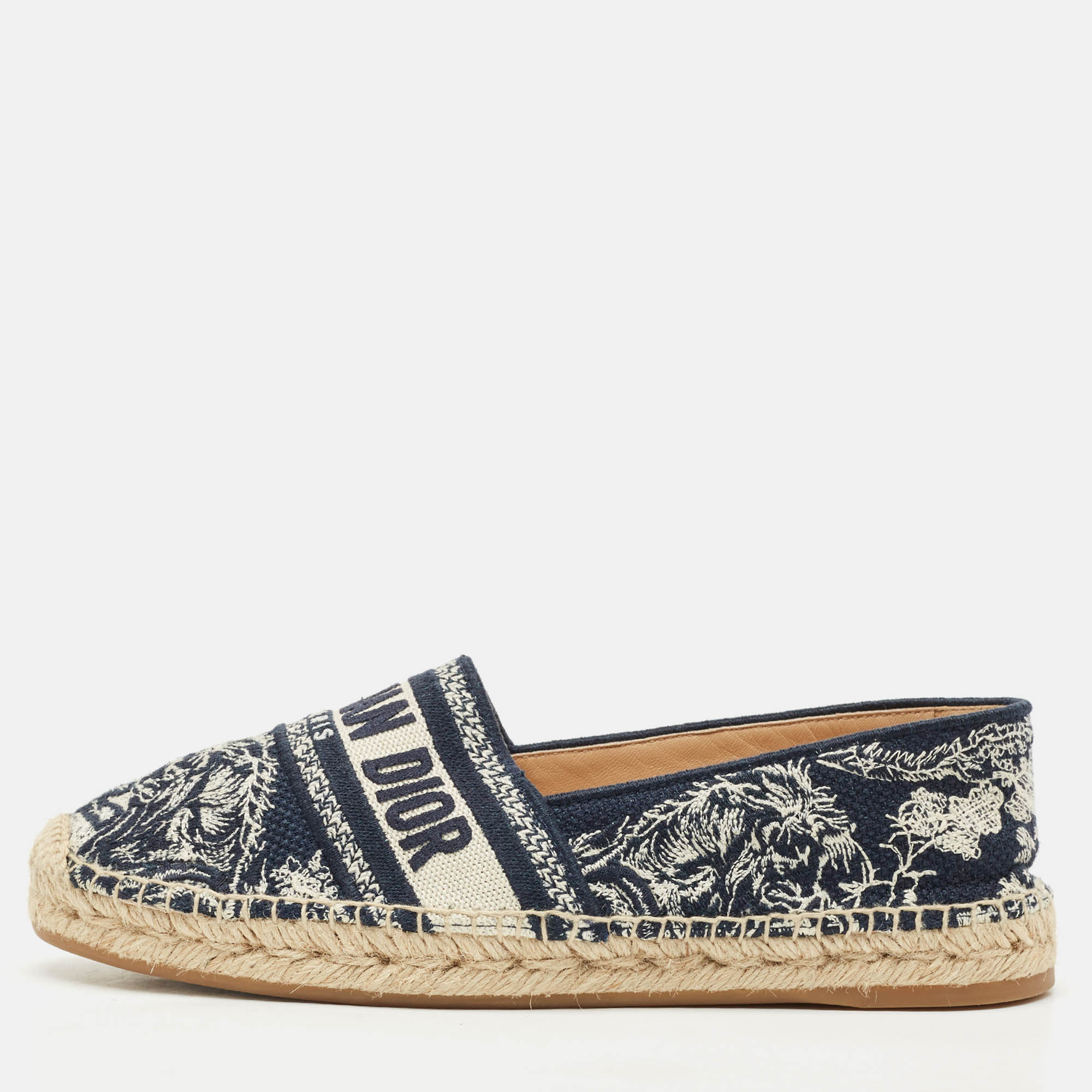 

Dior Dark Blue/Beige Oblique Embroidered Canvas Granville Espadrille Flats Size