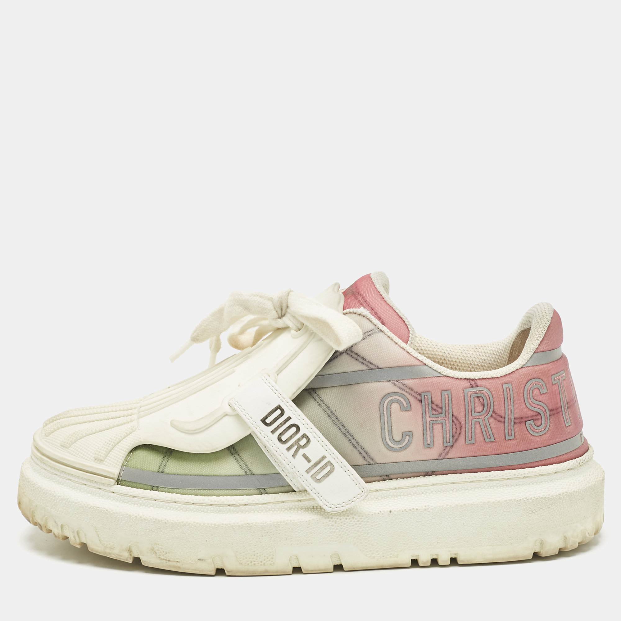 

Dior White/Beige Leather and Rubber Dior ID Lace Up Sneakers Size