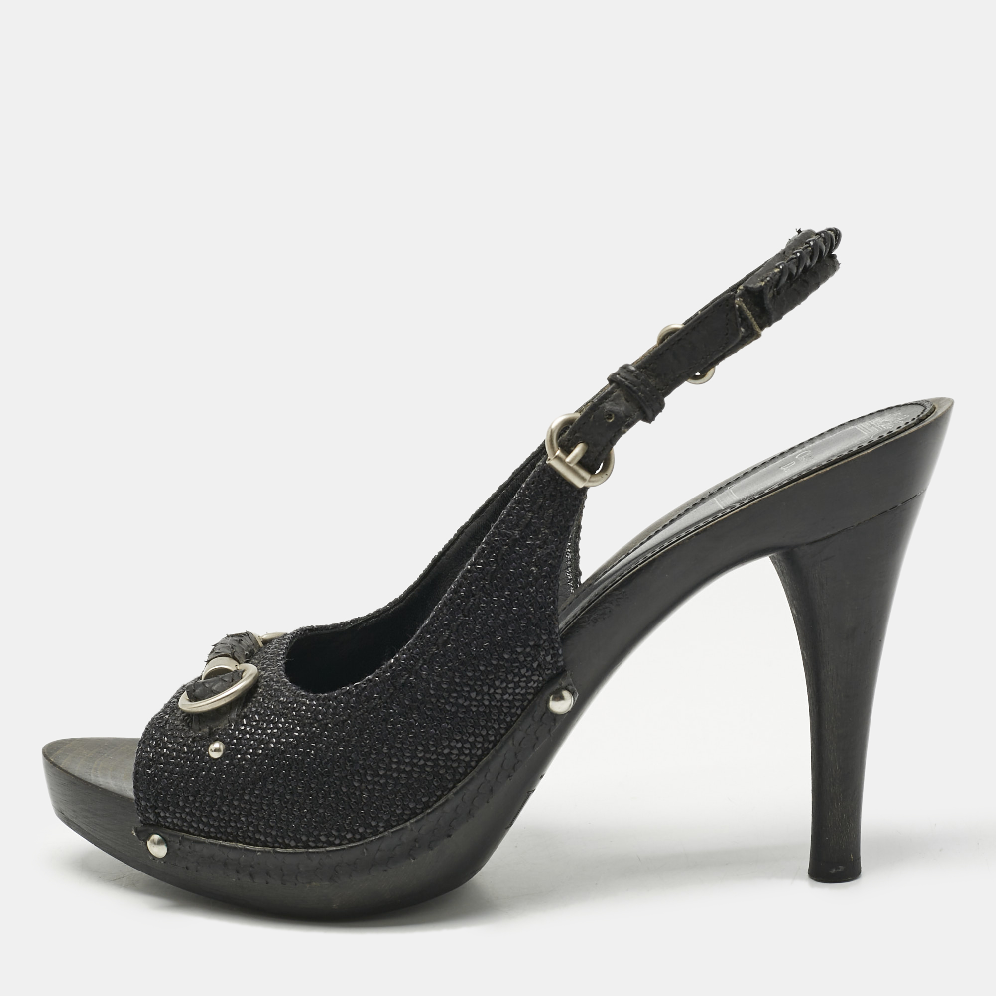 Pre-owned Dior Clog Ankle Strap Sandals Size 39.5 In Black