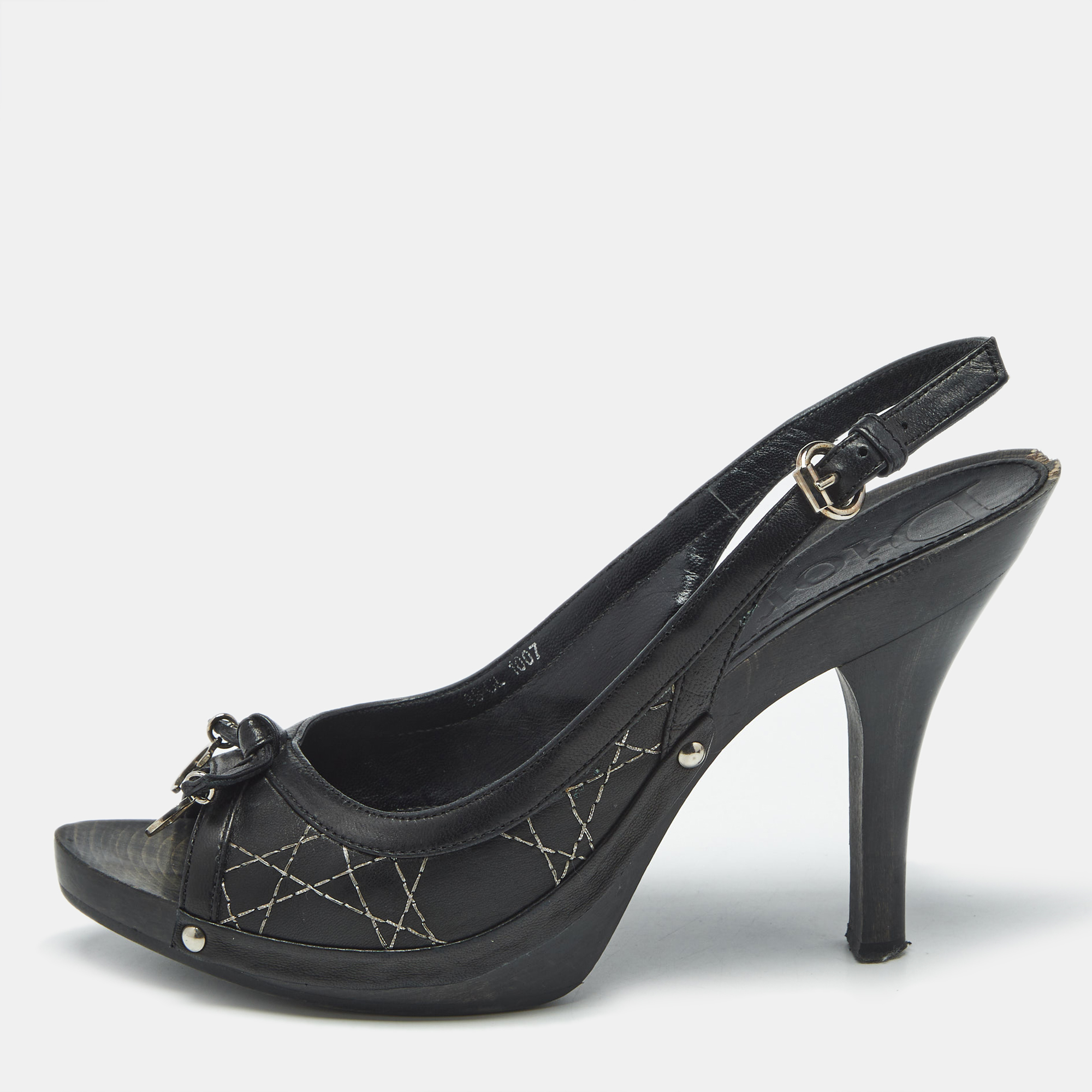 Pre-owned Dior Black Leather Open Toe Platform Slingback Sandals Size 39