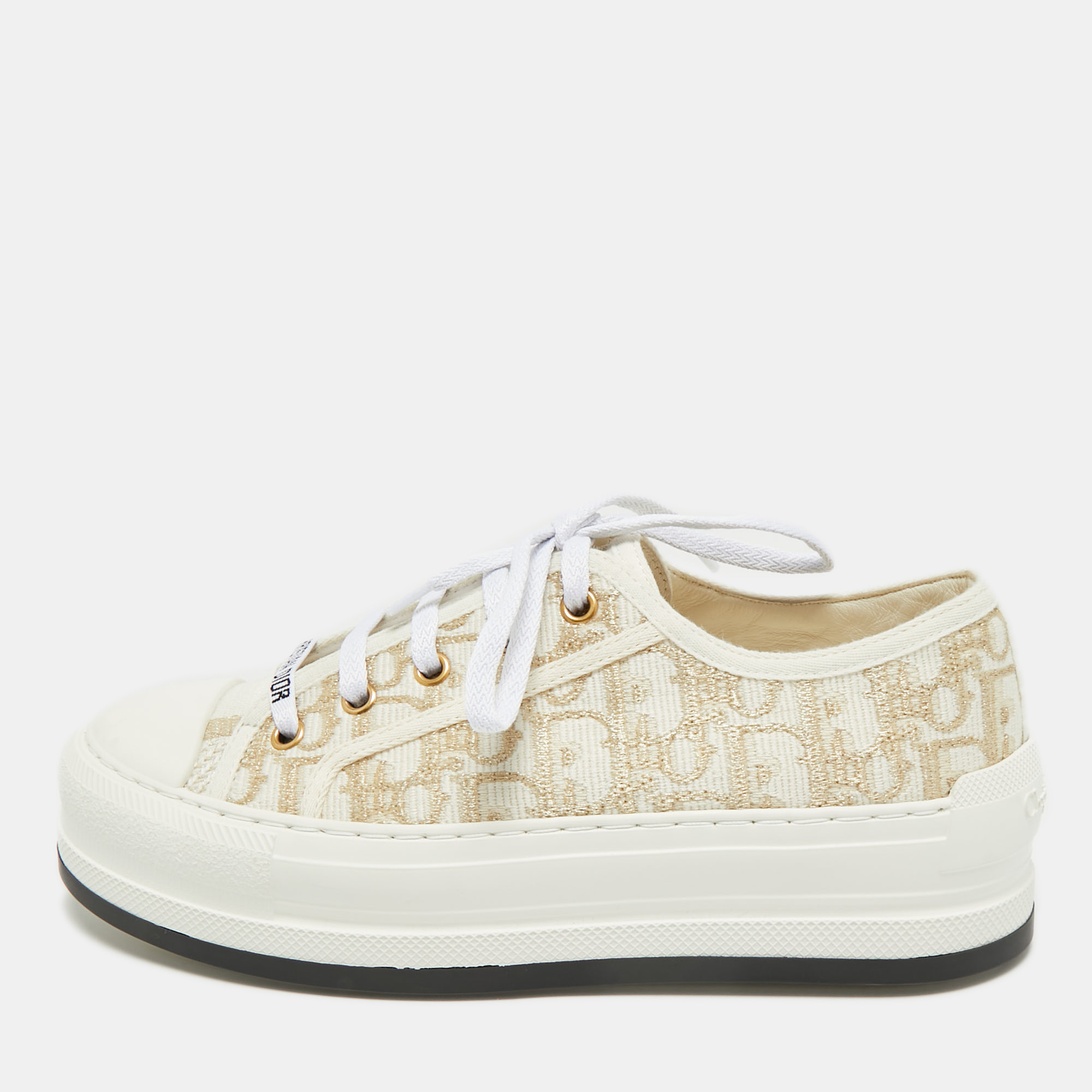 

Dior Gold/White Oblique Canvas Walk'n'Dior Low Top Sneakers Size