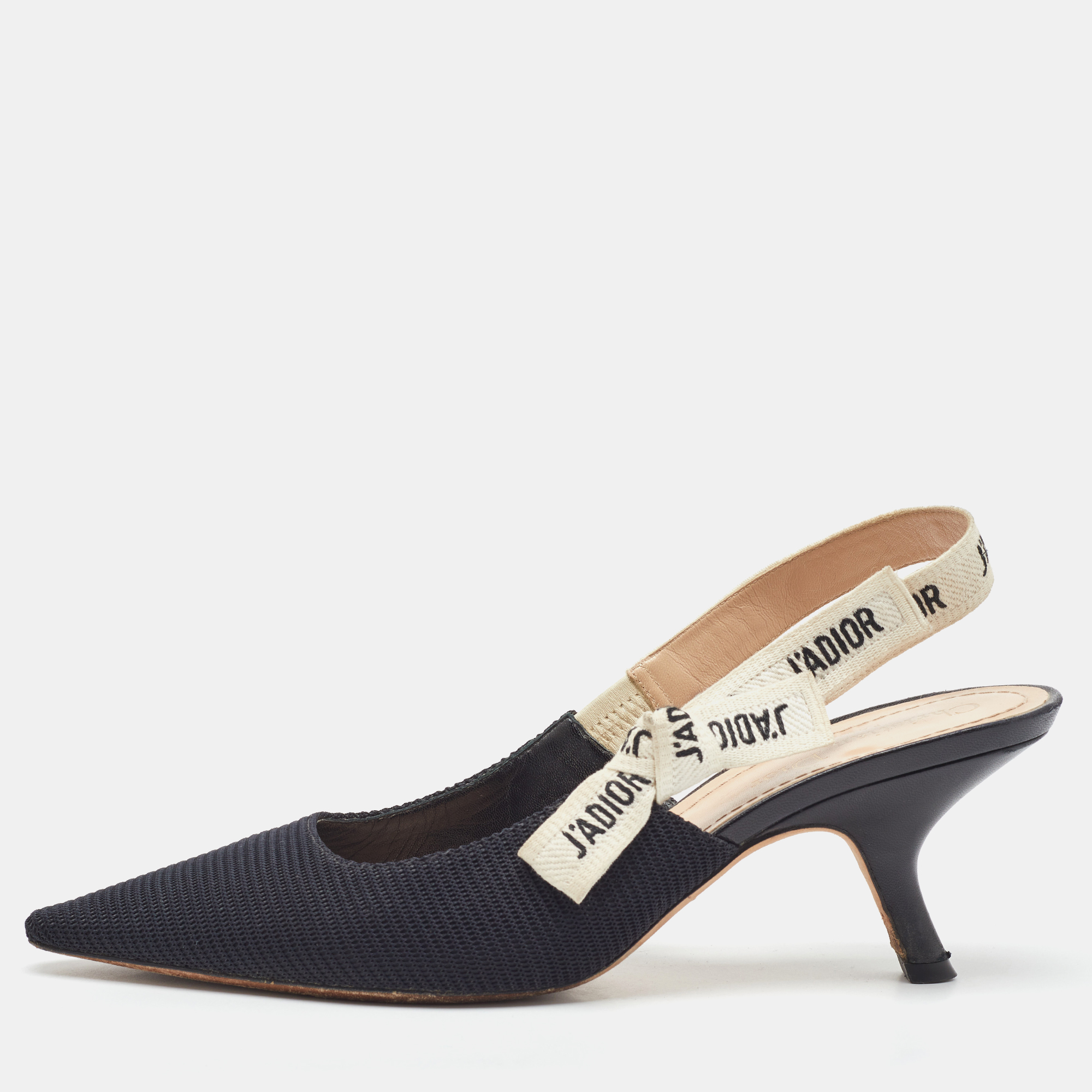 

Dior Black Technical Fabric J'Adior Pointed Toe Slingback Pumps Size
