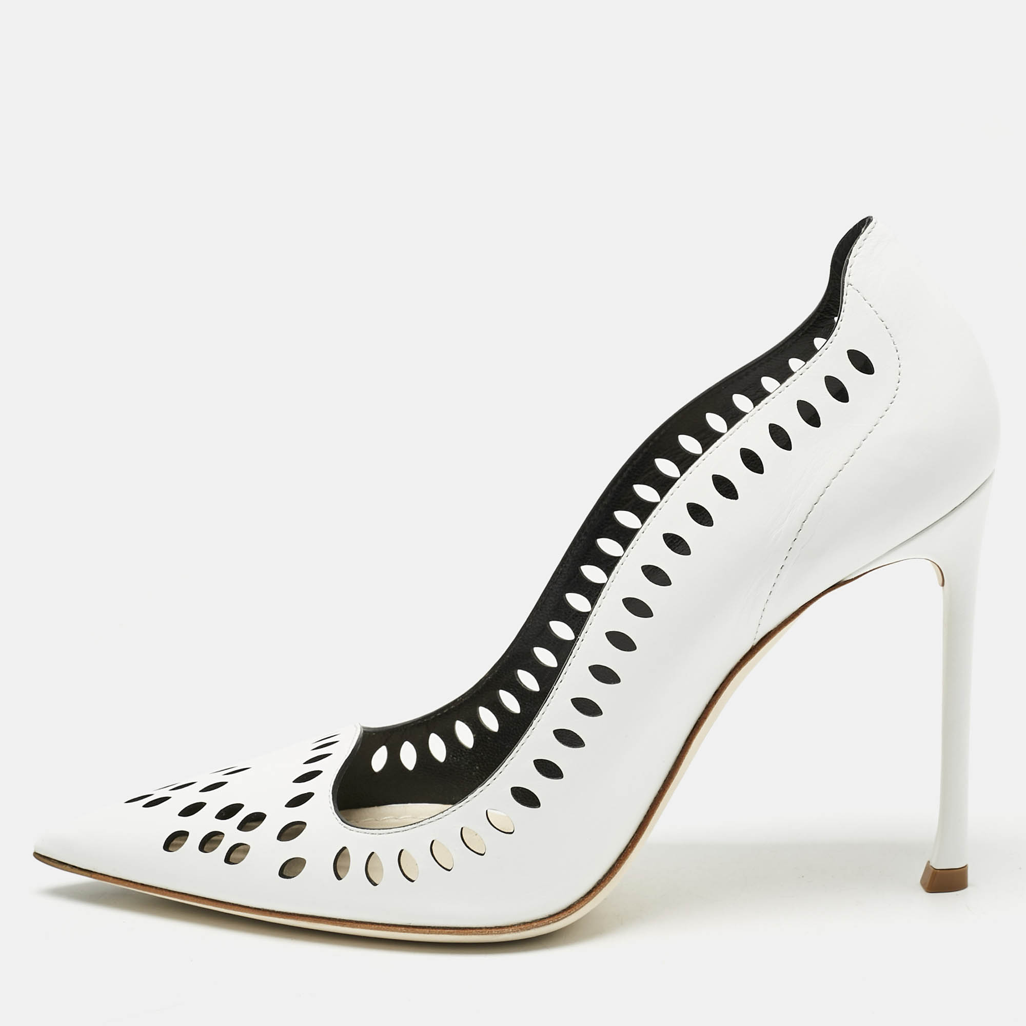

Dior White Laser Cut Leather Pointed Toe Pumps Size