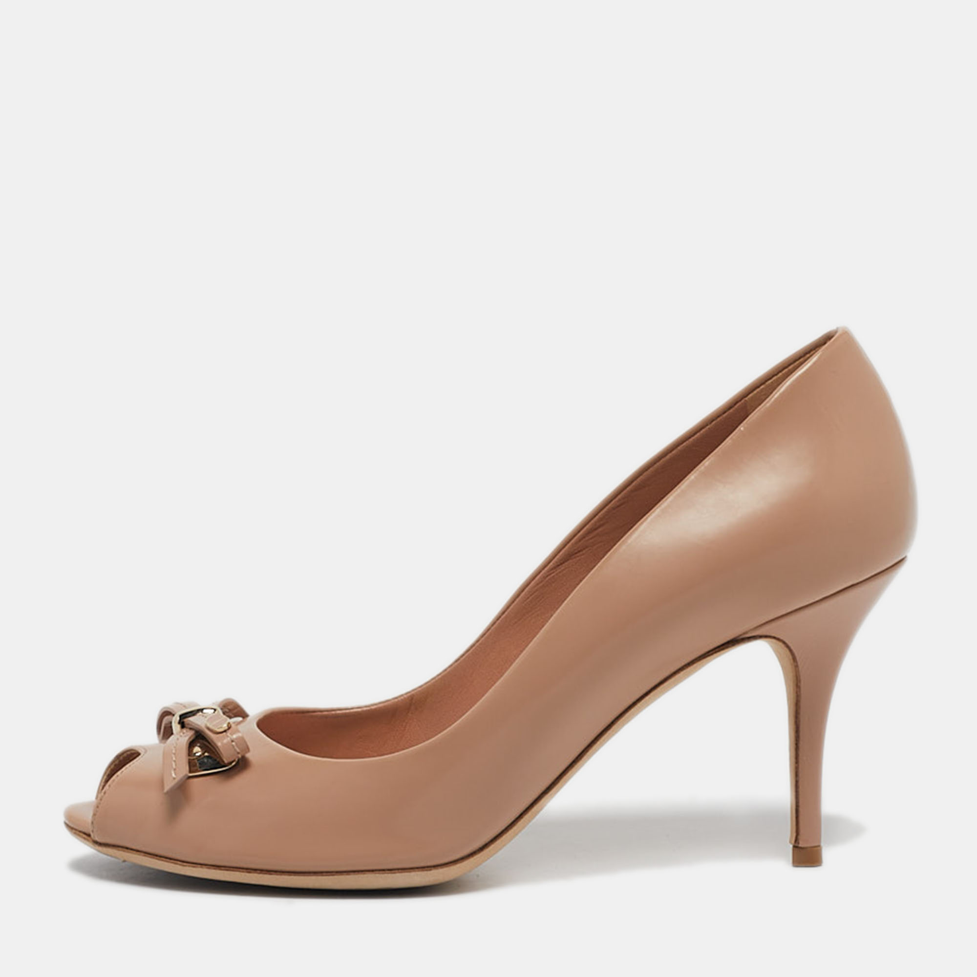 

Dior Beige Patent Leather Bow Peep Toe Pumps Size
