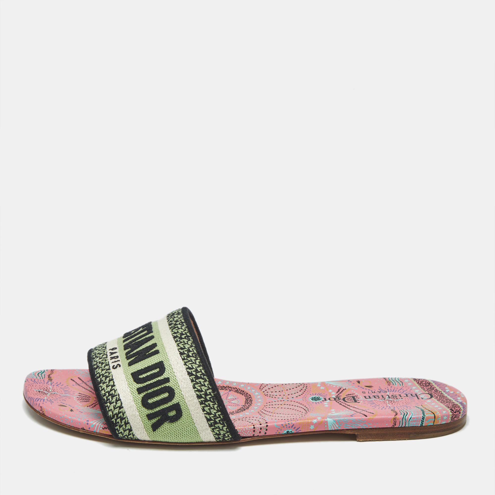 

Dior Multicolor Embroidered Canvas Dway Flat Slides Size