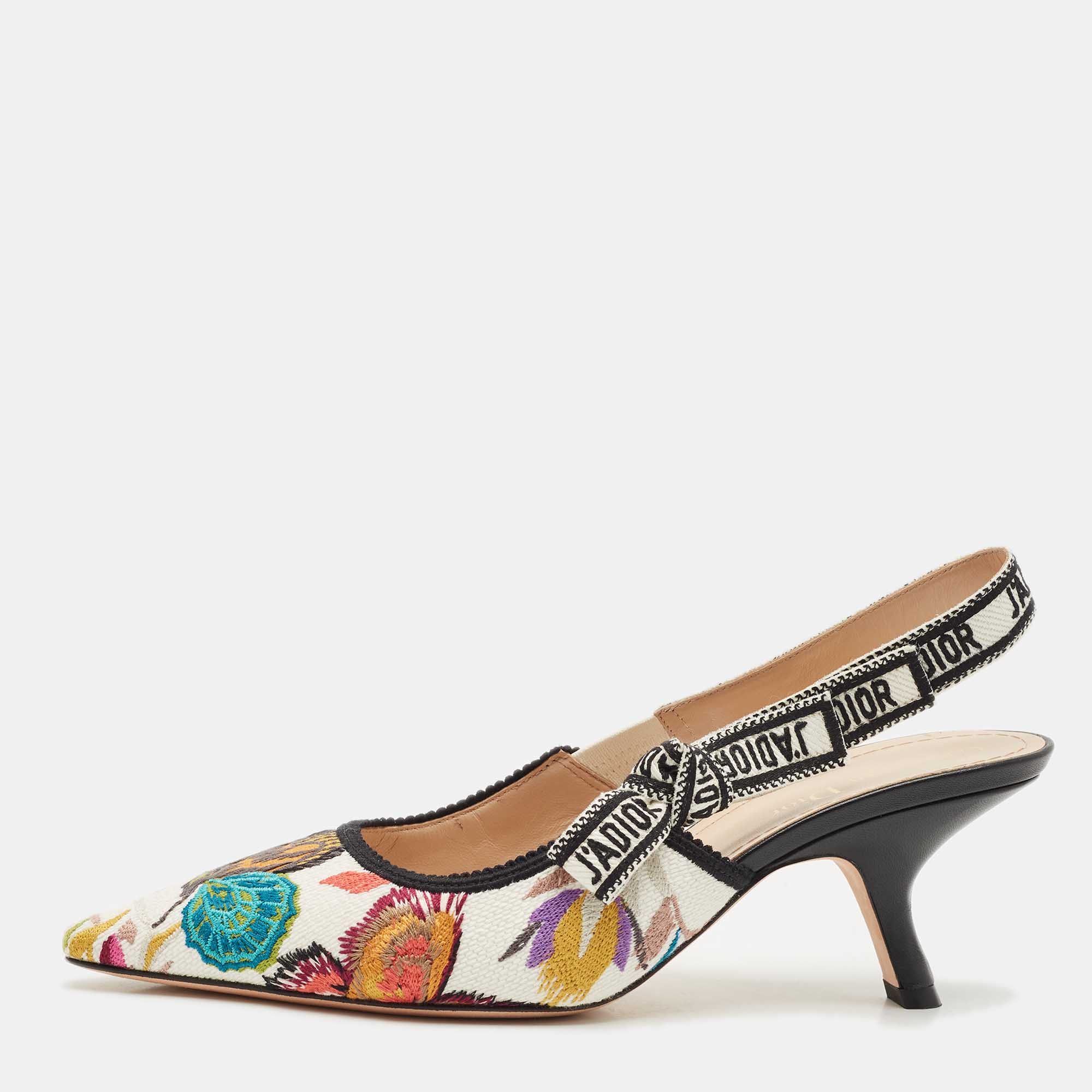 

Dior Multicolor Floral Embroidered Canvas J'Adior Slingback Pumps Size