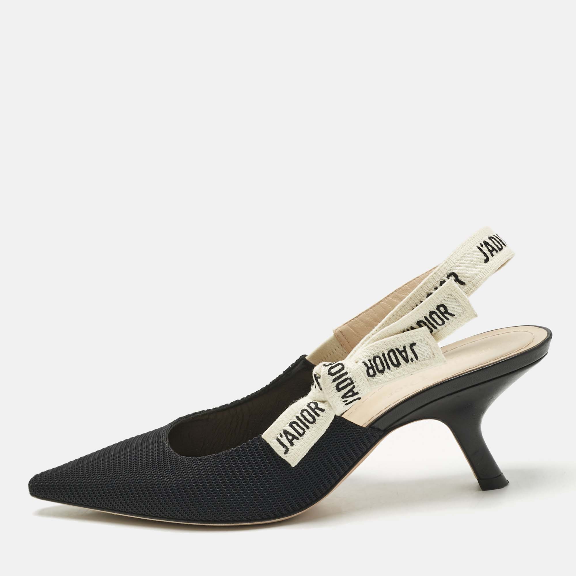 

Dior Black Technical Fabric J'Adior Slingback Pumps Size
