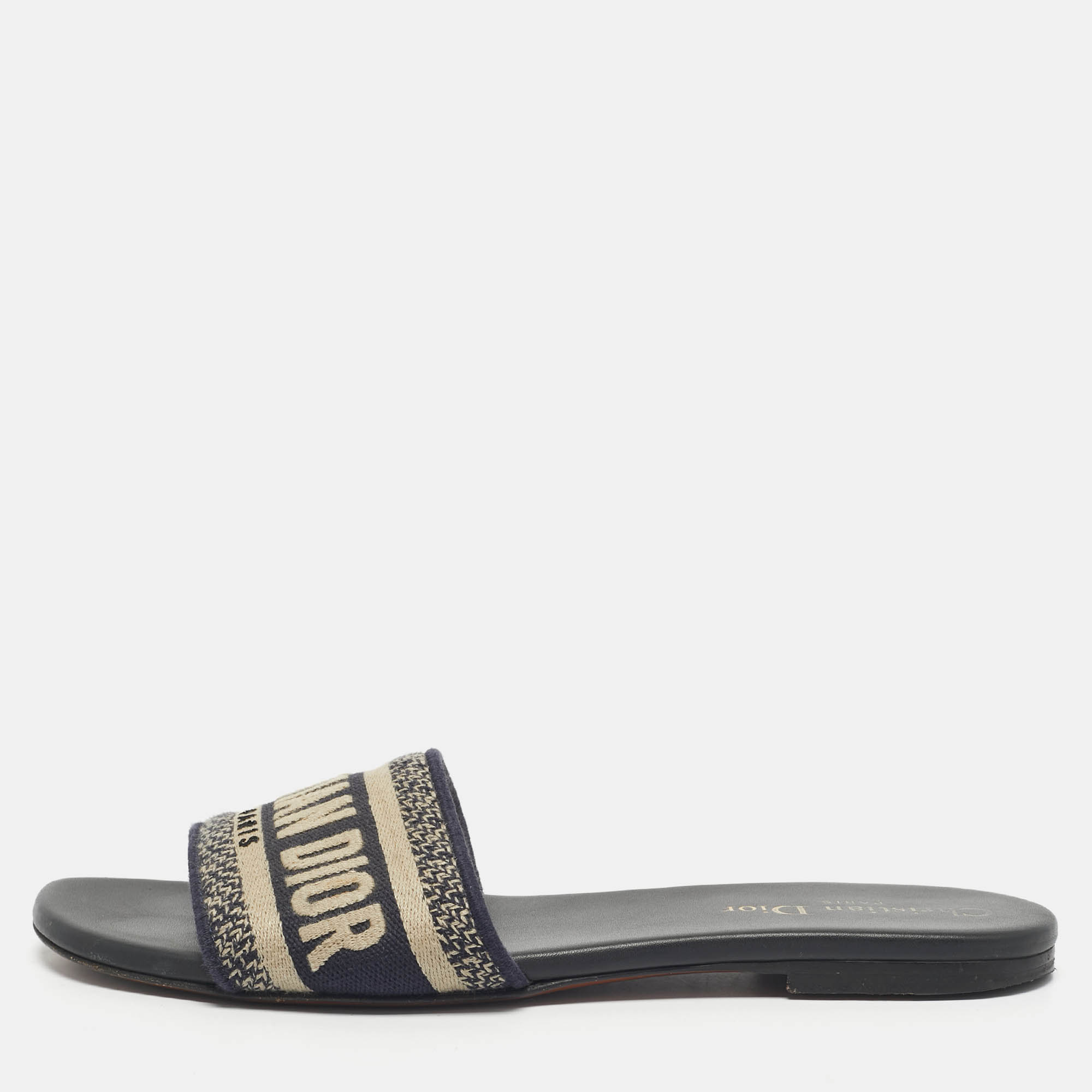 

Dior Navy Blue Embroidered Canvas Dway Flat Slides Size