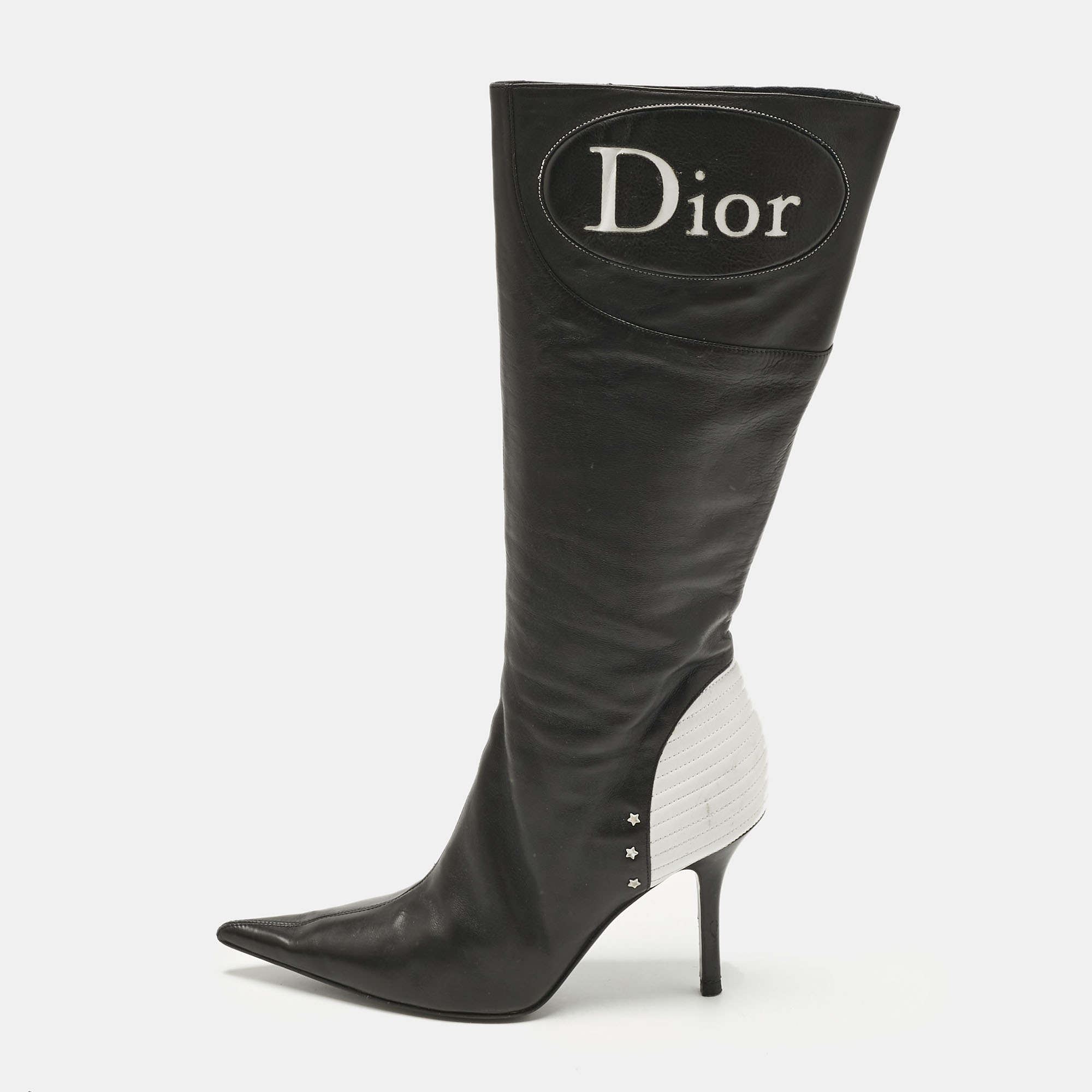

Dior Black Leather Knee Length Boots Size