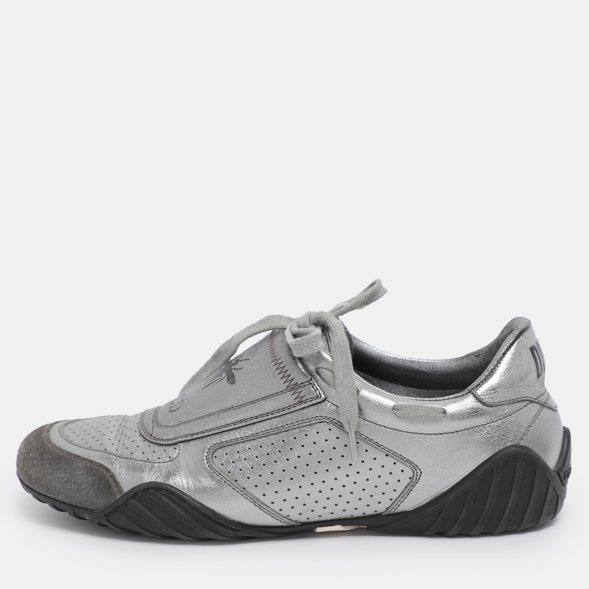 

Dior Metallic Grey Leather and Suede D-Fence Sneakers Size
