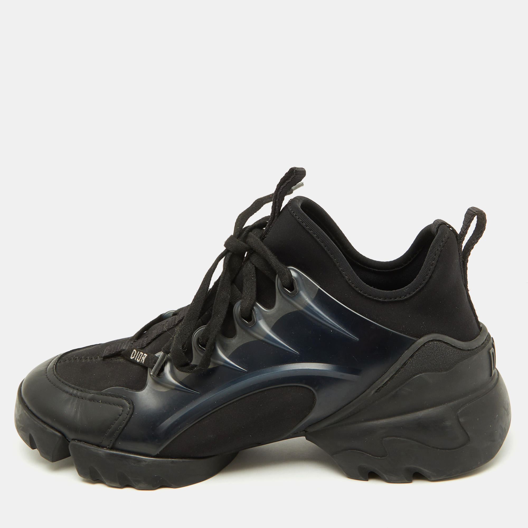 Dior Black Neoprene, Leather and Rubber D-Connect Low Top Sneakers Size 37