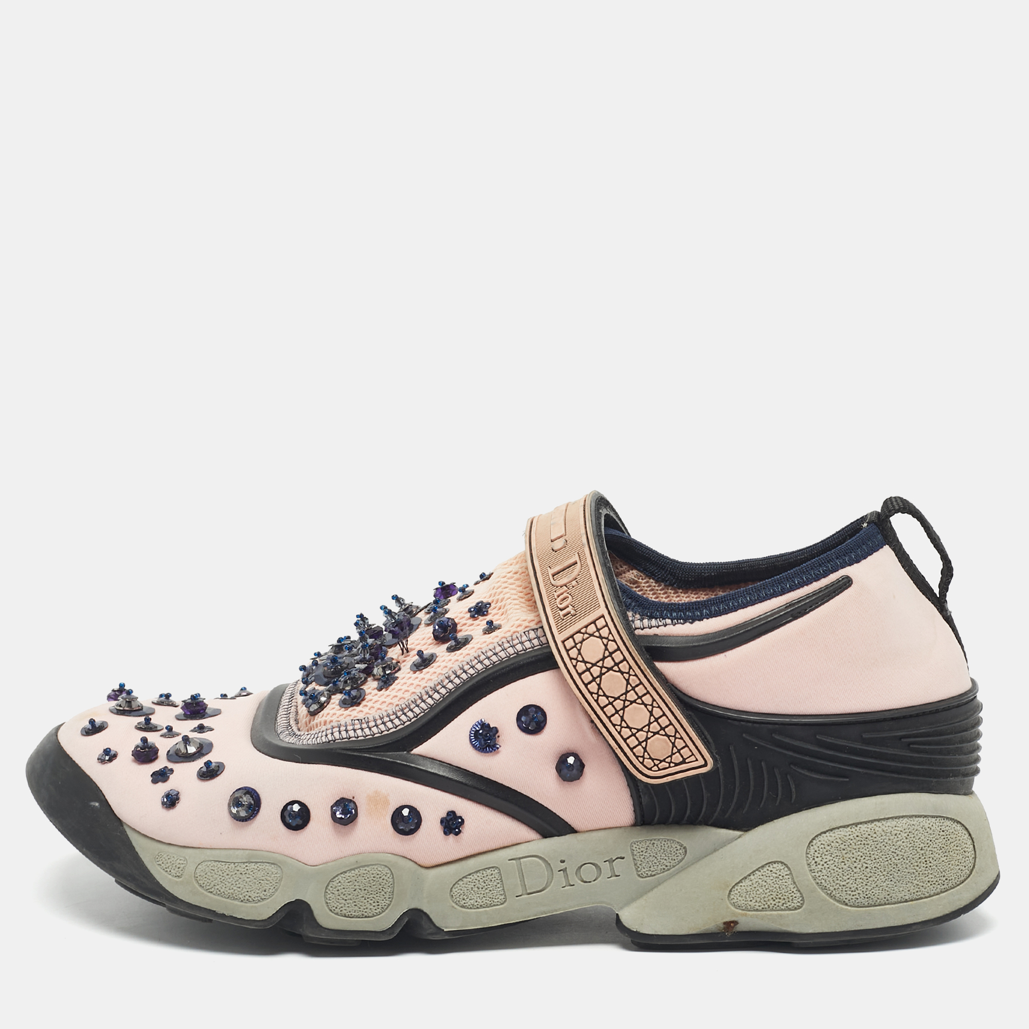 Pre-owned Dior Pink Fabric And Mesh Fusion Slip On Sneakers Size 39.5