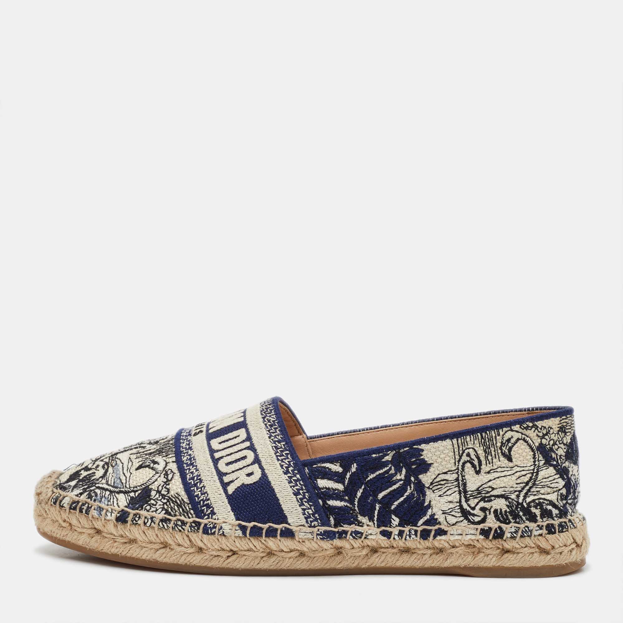 

Dior Navy Blue Oblique Canvas Granville Espadrille Flats Size