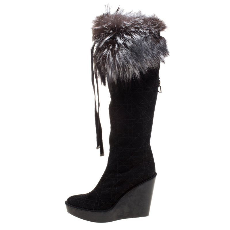 wedge boots with fur trim
