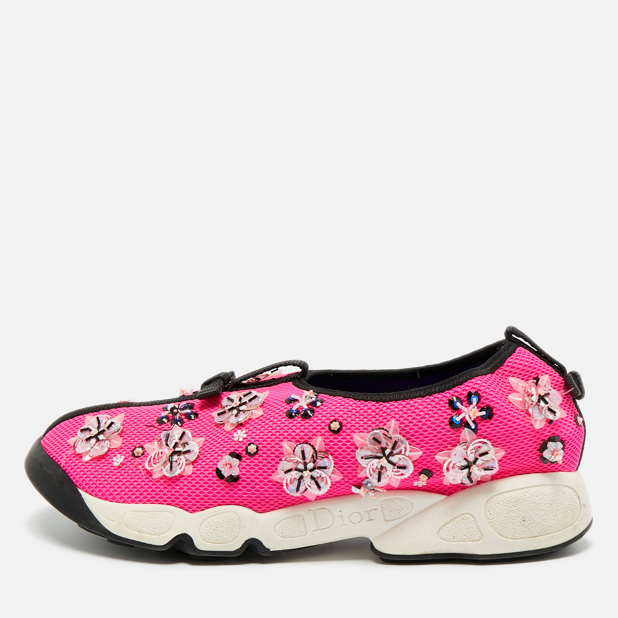 Pre-owned Dior Pink Mesh Crystal Embellished Fusion Sneakers Size 39