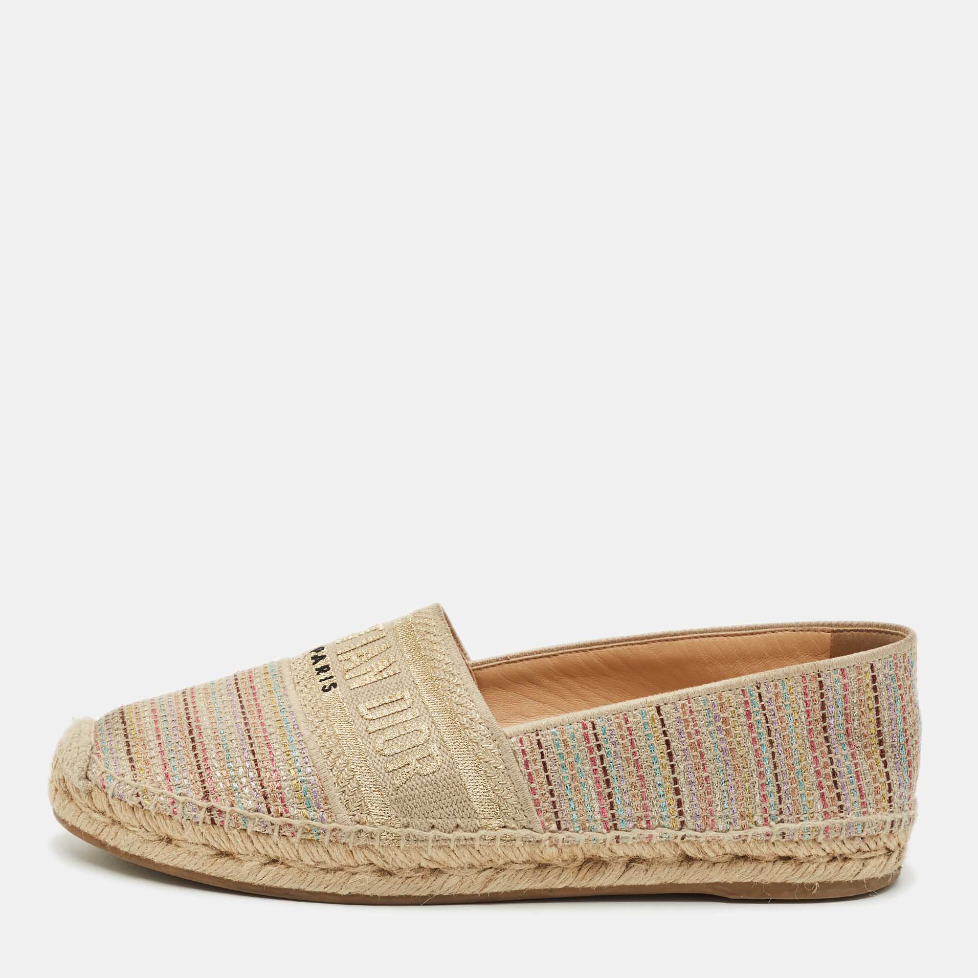 Dior Multicolor Canvas Dioriviera Espadrille Flats Size 39