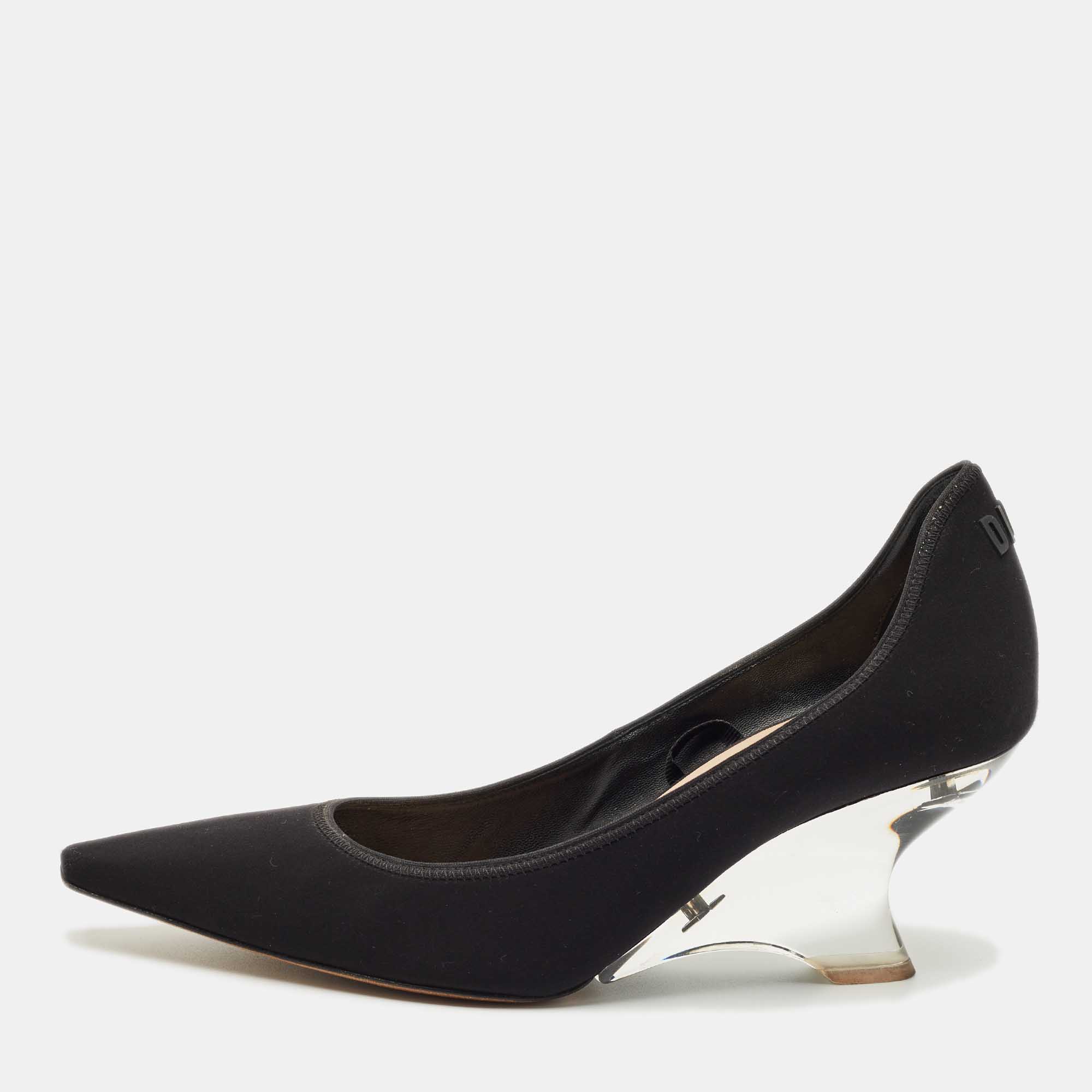 Pre-owned Dior Black Neoprene Pointed Toe Wedge Pumps Size 39