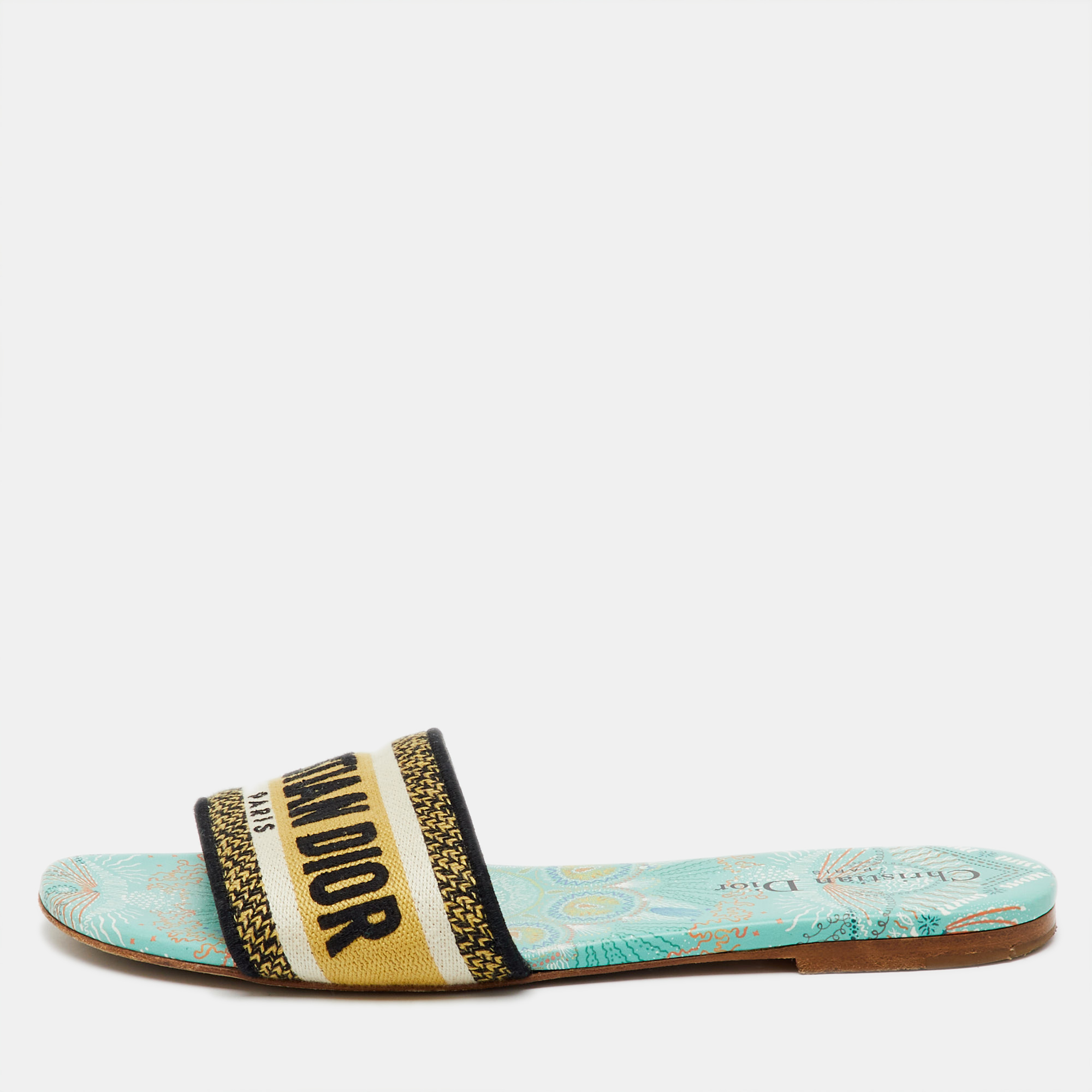 

Dior Multicolor Embroidered Canvas Floral Dway Flat Slides Size