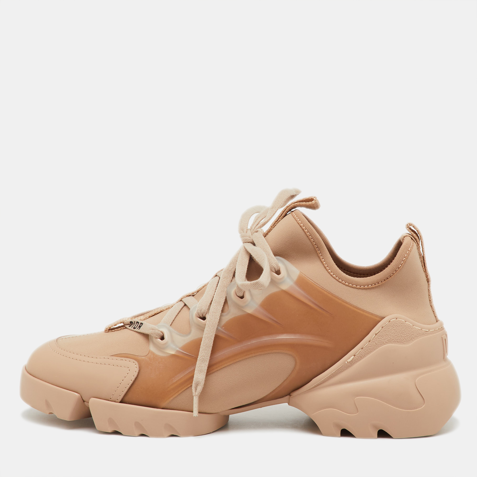 Pre-owned Dior Nude Neoprene And Pvc D-connect Low Top Sneakers Size 39 In Sand