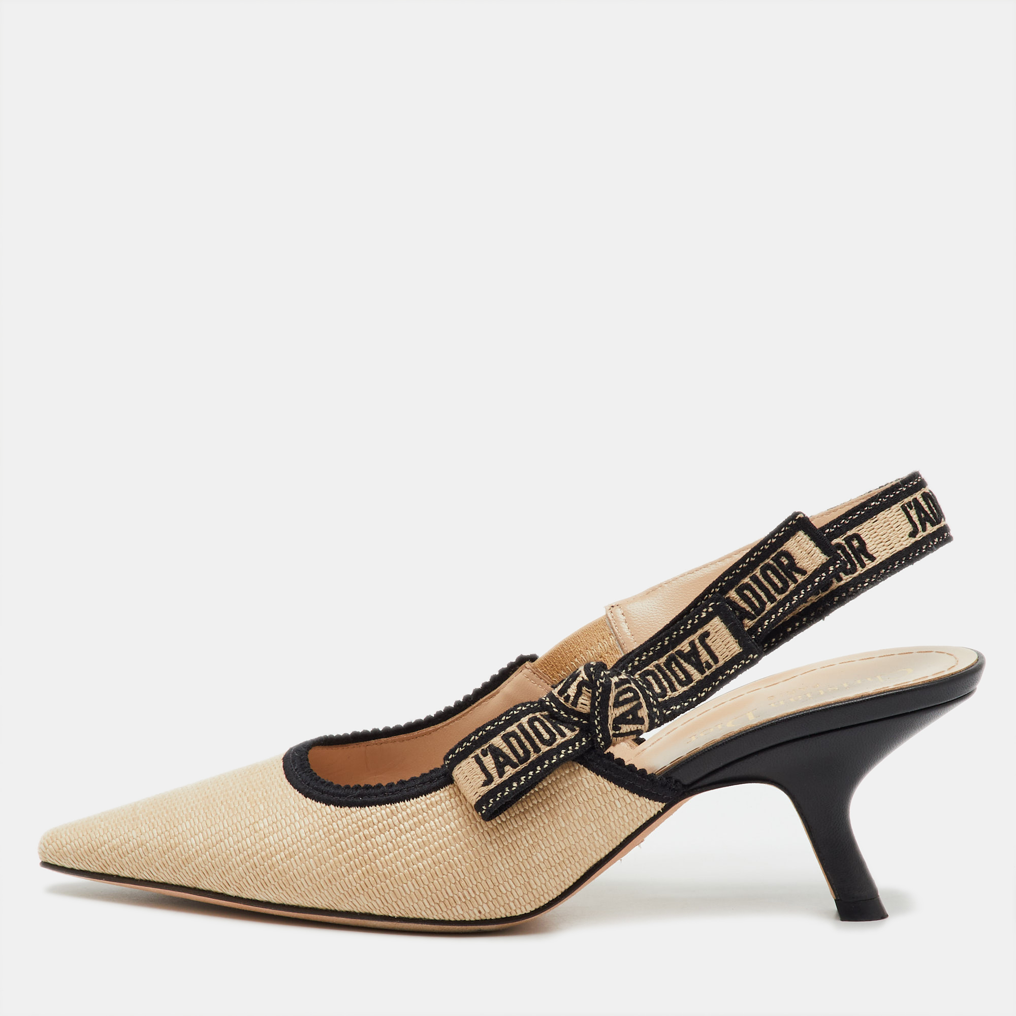 

Dior Beige/Black Straw J'Adior Pointed Toe Slingback Pumps Size