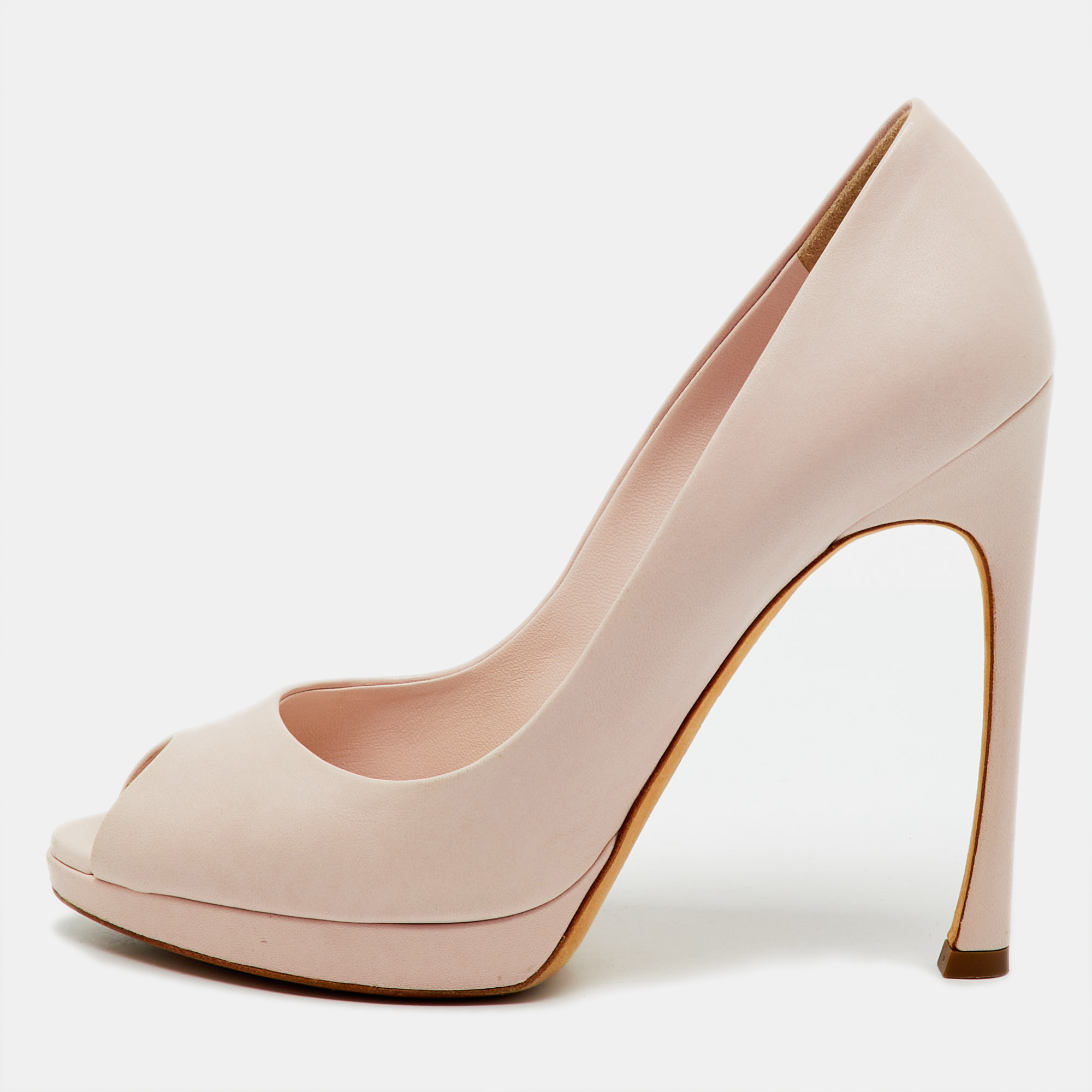 Pre-owned Dior Peep Toe Platform Pumps Size 38 In Pink