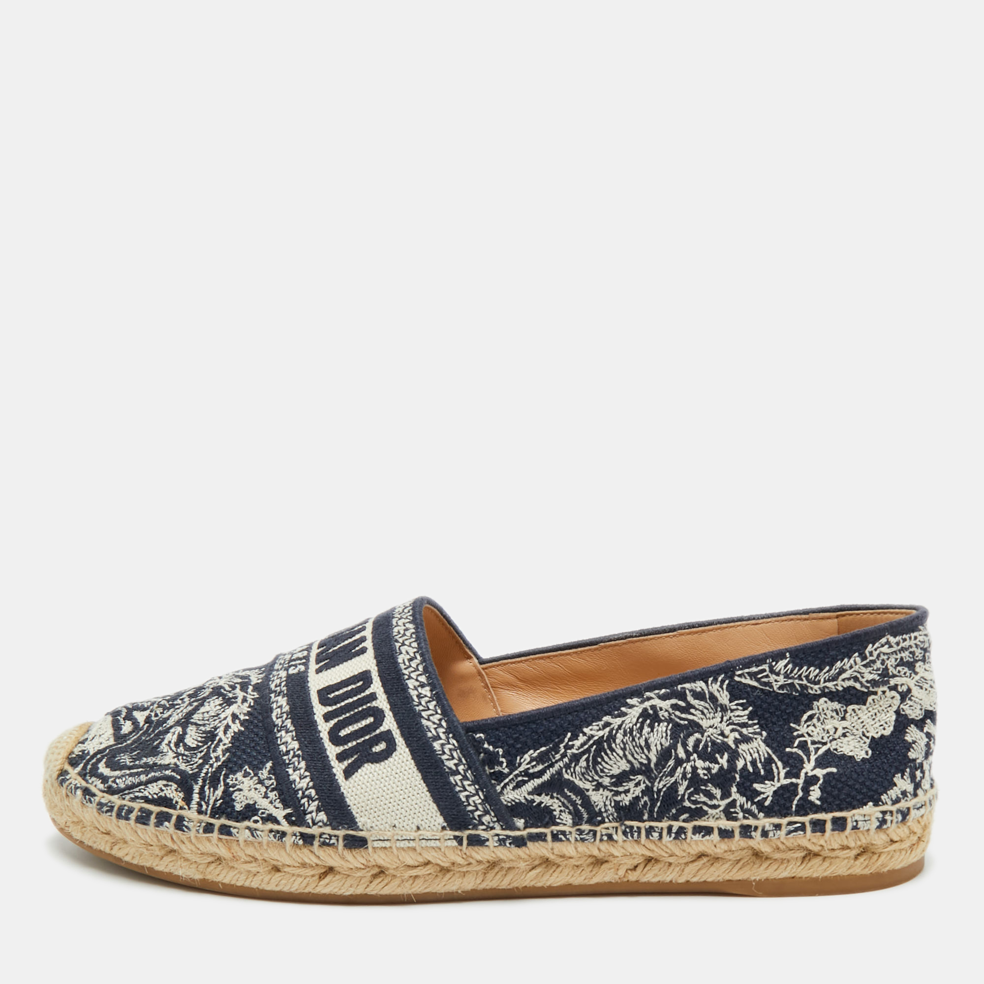 Pre-owned Dior Navy Blue/white Canvas Granville Espadrille Flats Size 40