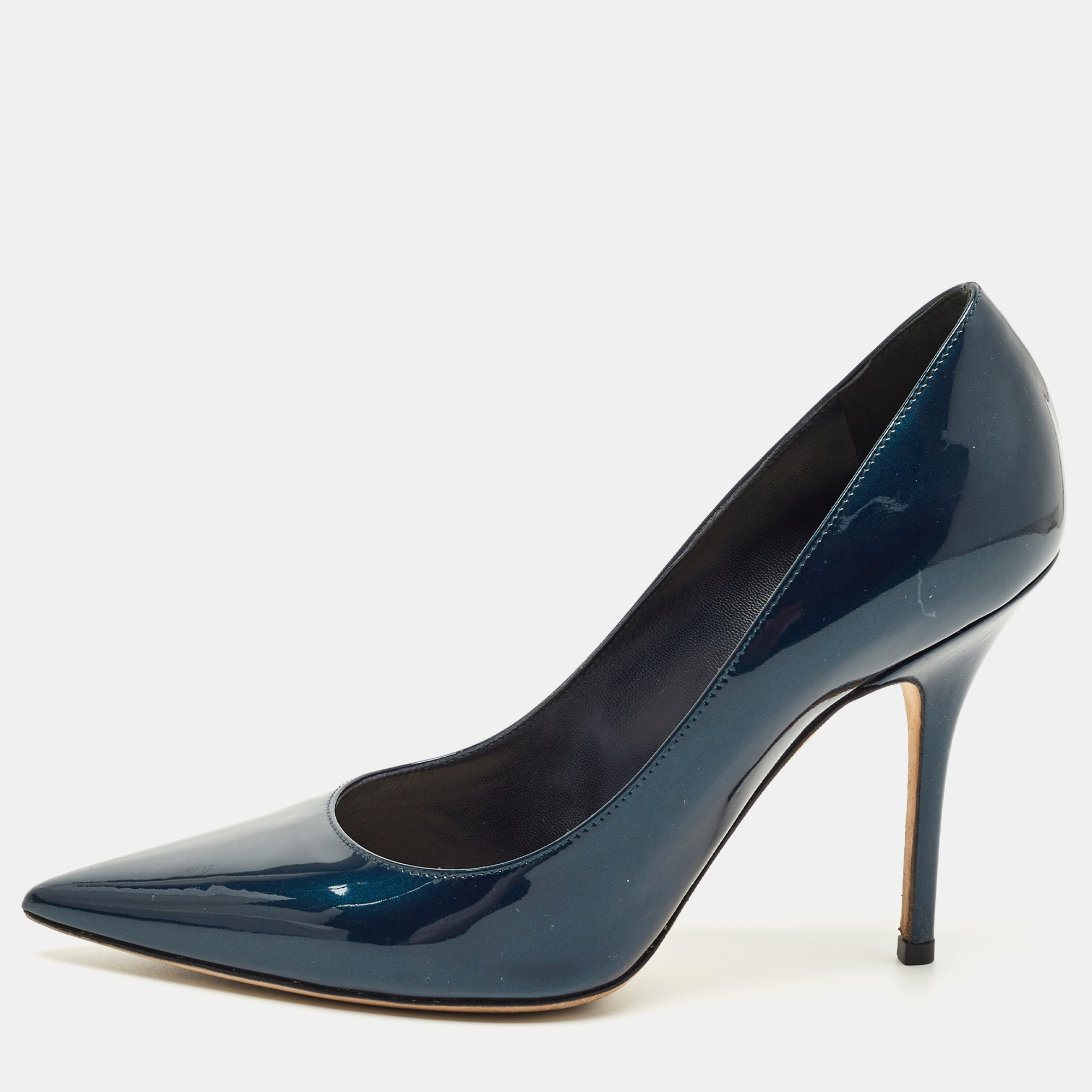 

Dior Metallic Blue Patent Leather Cherie Pointed Toe Pumps Size