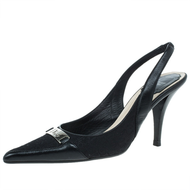 Dior Black Diorissimo Canvas Slingback Sandals Size 36