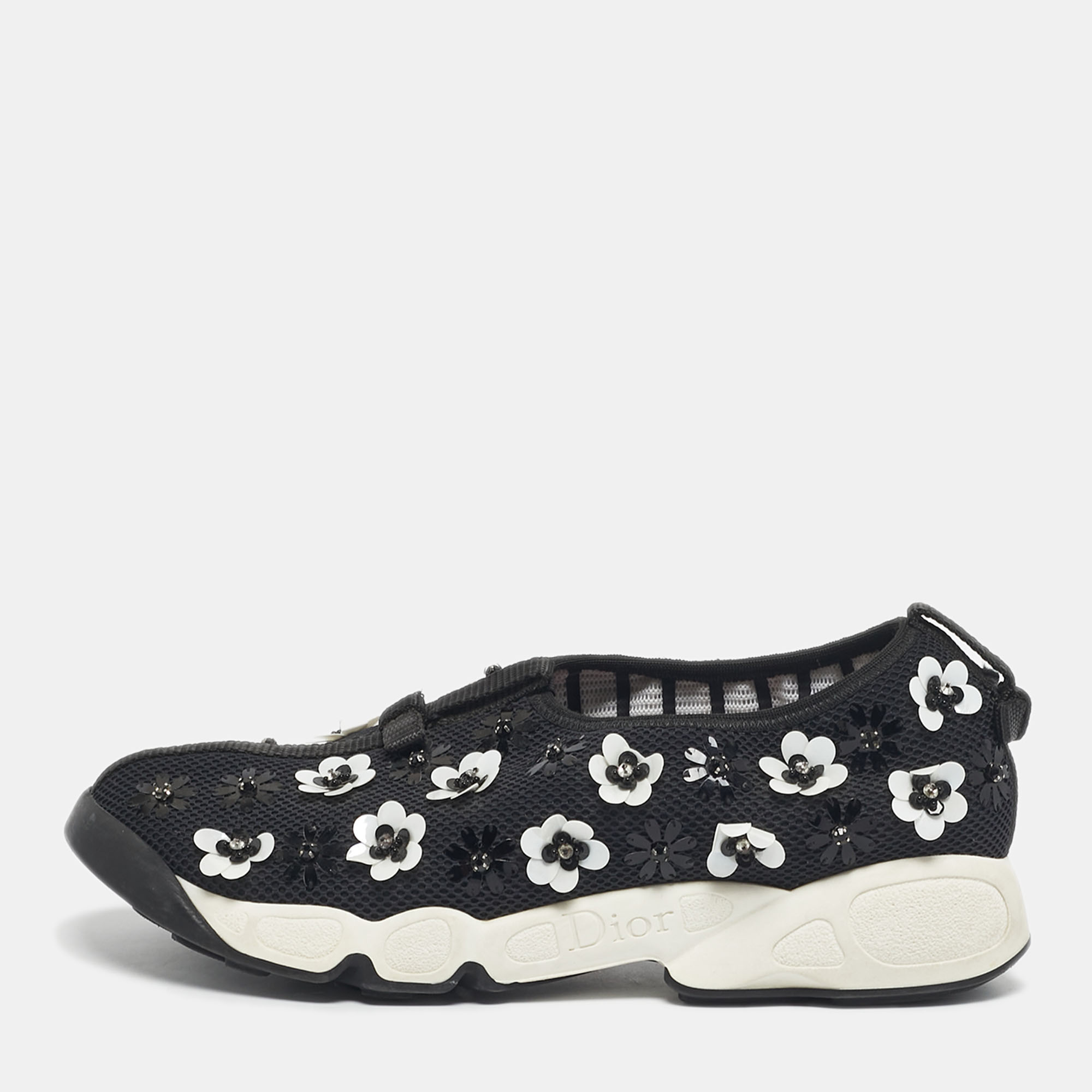 Dior Black Mesh Fusion Floral Embellished Sneakers Size 37