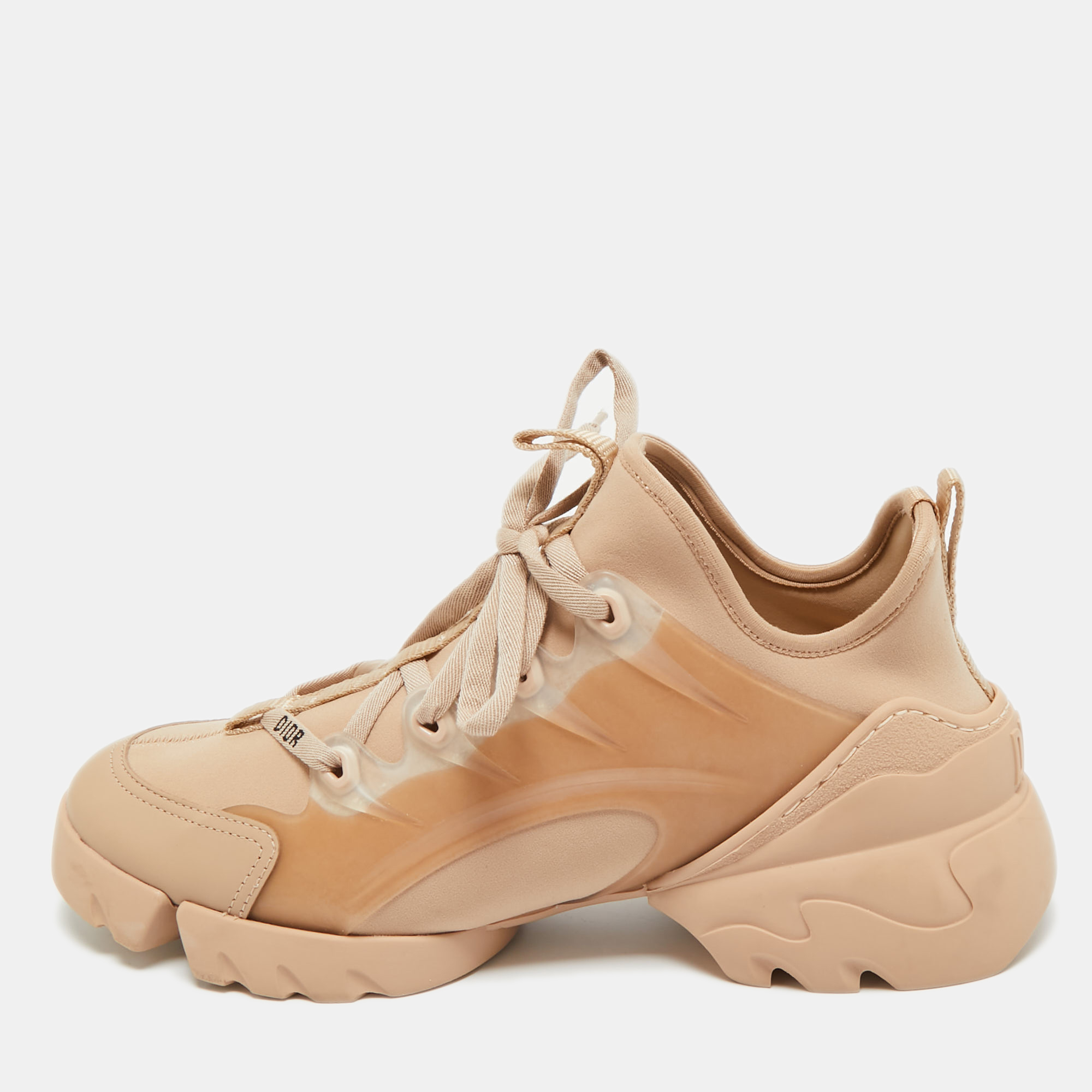 Dior Beige Neoprene and Rubber D-Connect Sneakers Size 38.5