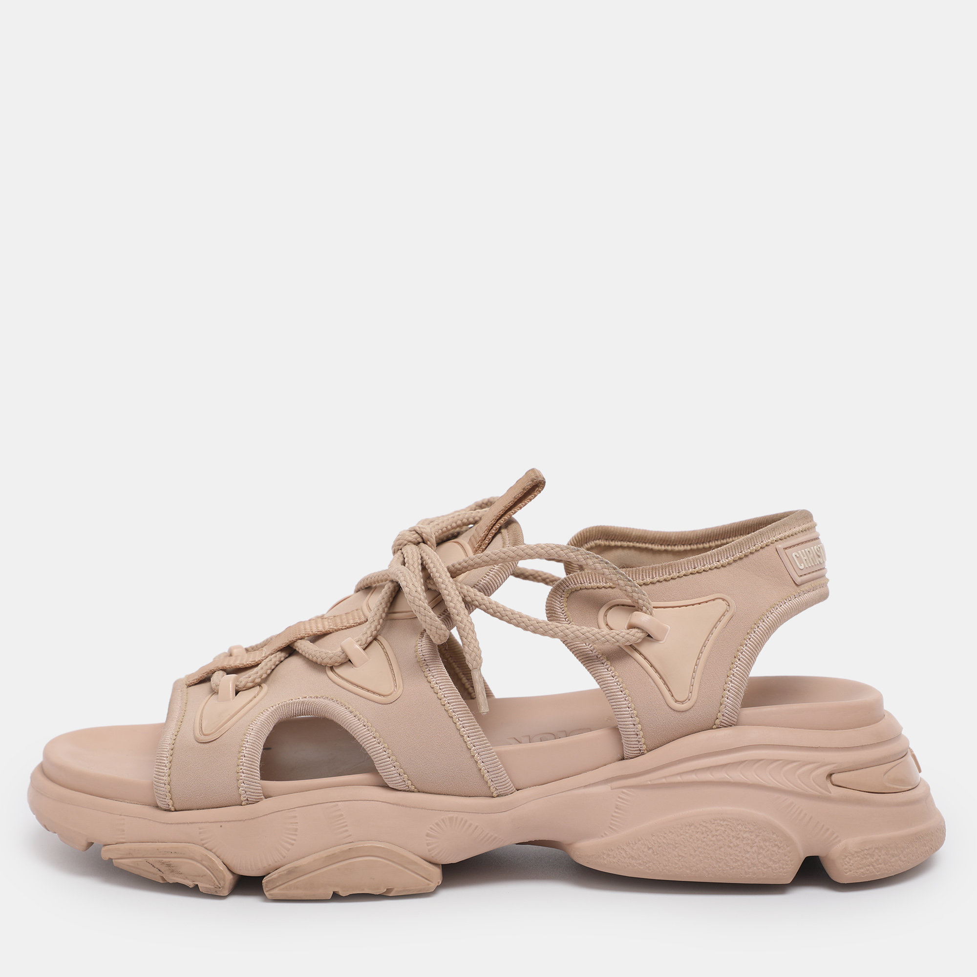 Pre-owned Dior Nude Pink Fabric D-connect Flat Sandals Size 39