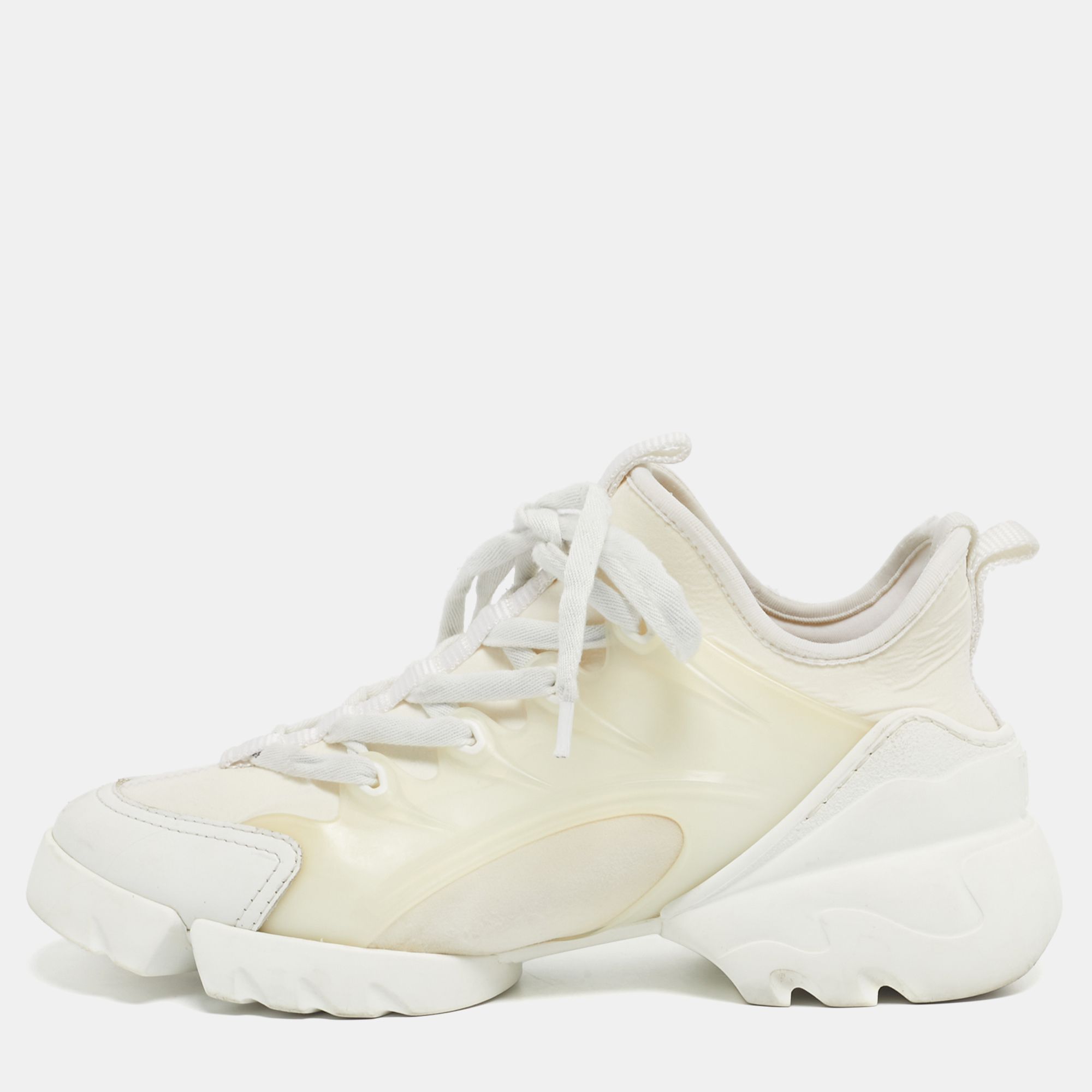 Dior White PVC and Fabric D-Connect Sneakers Size 35