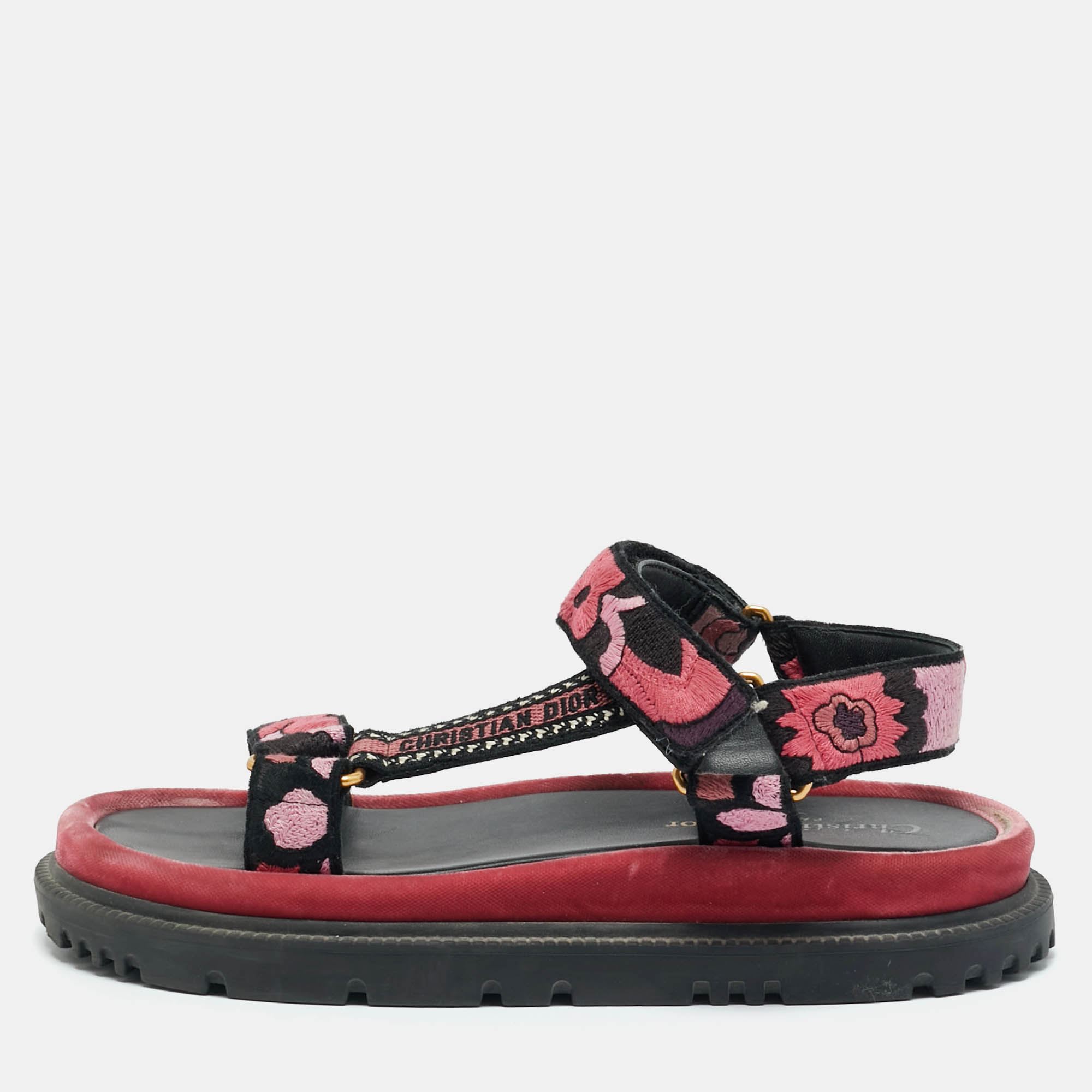 Dior Multicolor Brocade Fabric and Velvet D-wave Ankle Strap Sandals Size 36