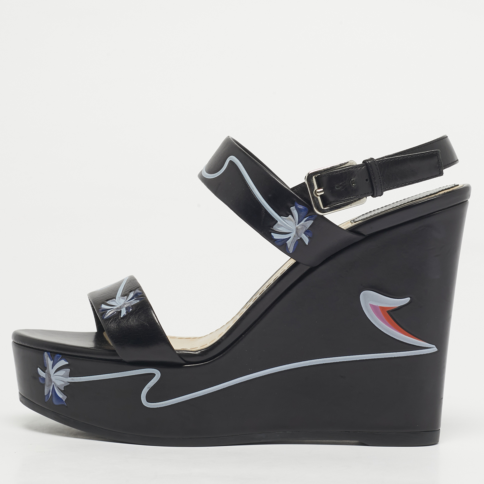 

Dior Black Leather Platform Wedge Slingback Sandals Size