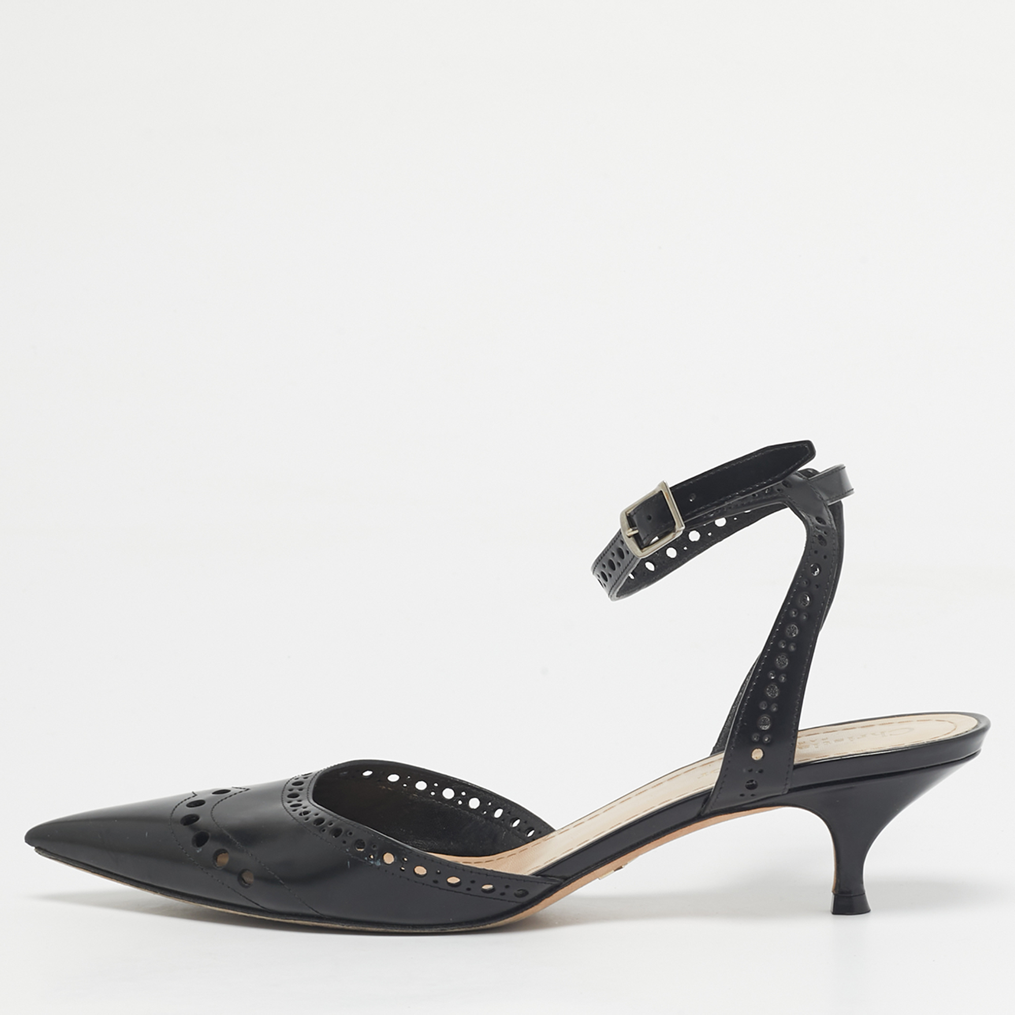 

Dior Black Perforated Leather Pointed Toe Ankle Strap Pumps Size