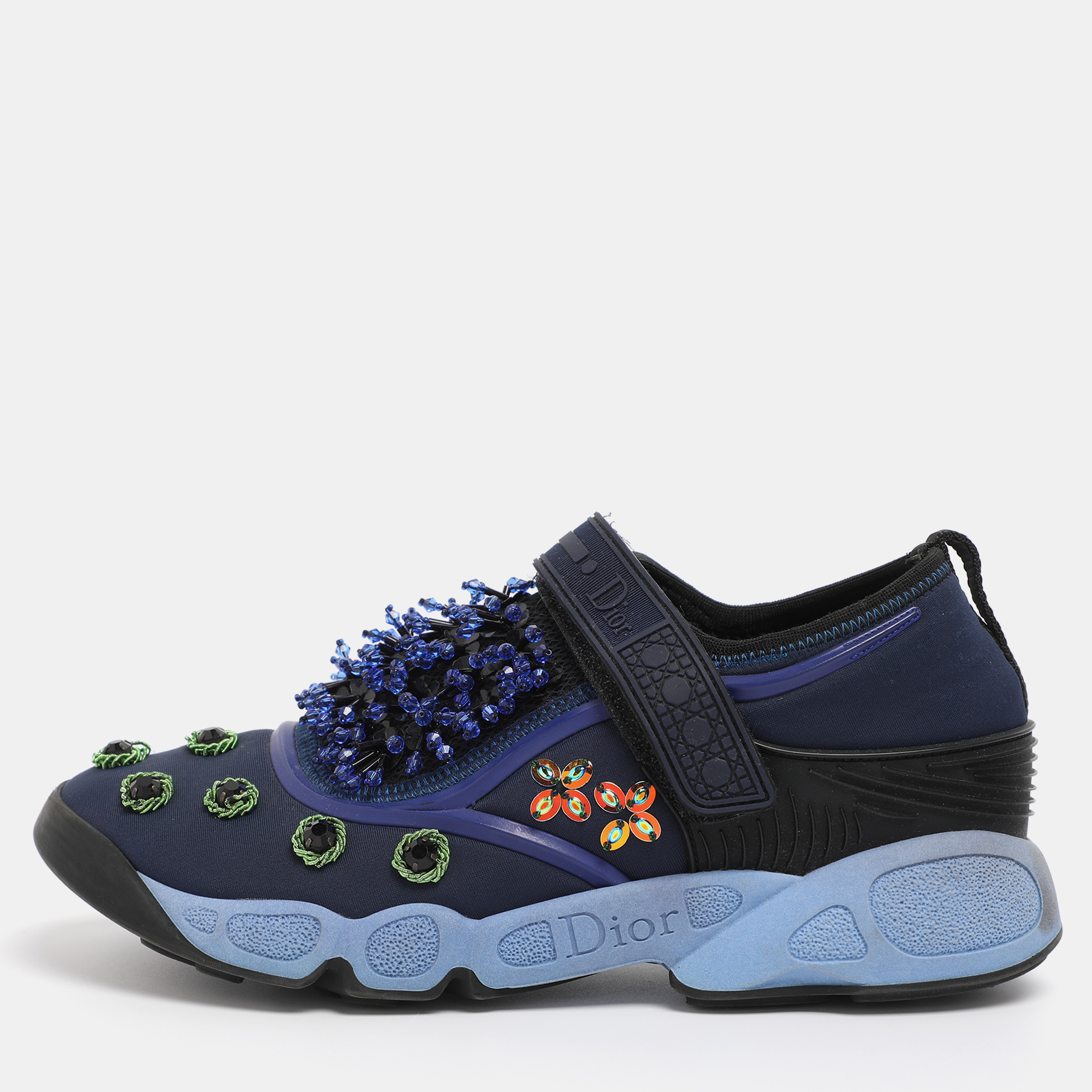 

Dior Blue Neoprene and Mesh Fusion Embellished Velcro Strap Sneakers Size 35
