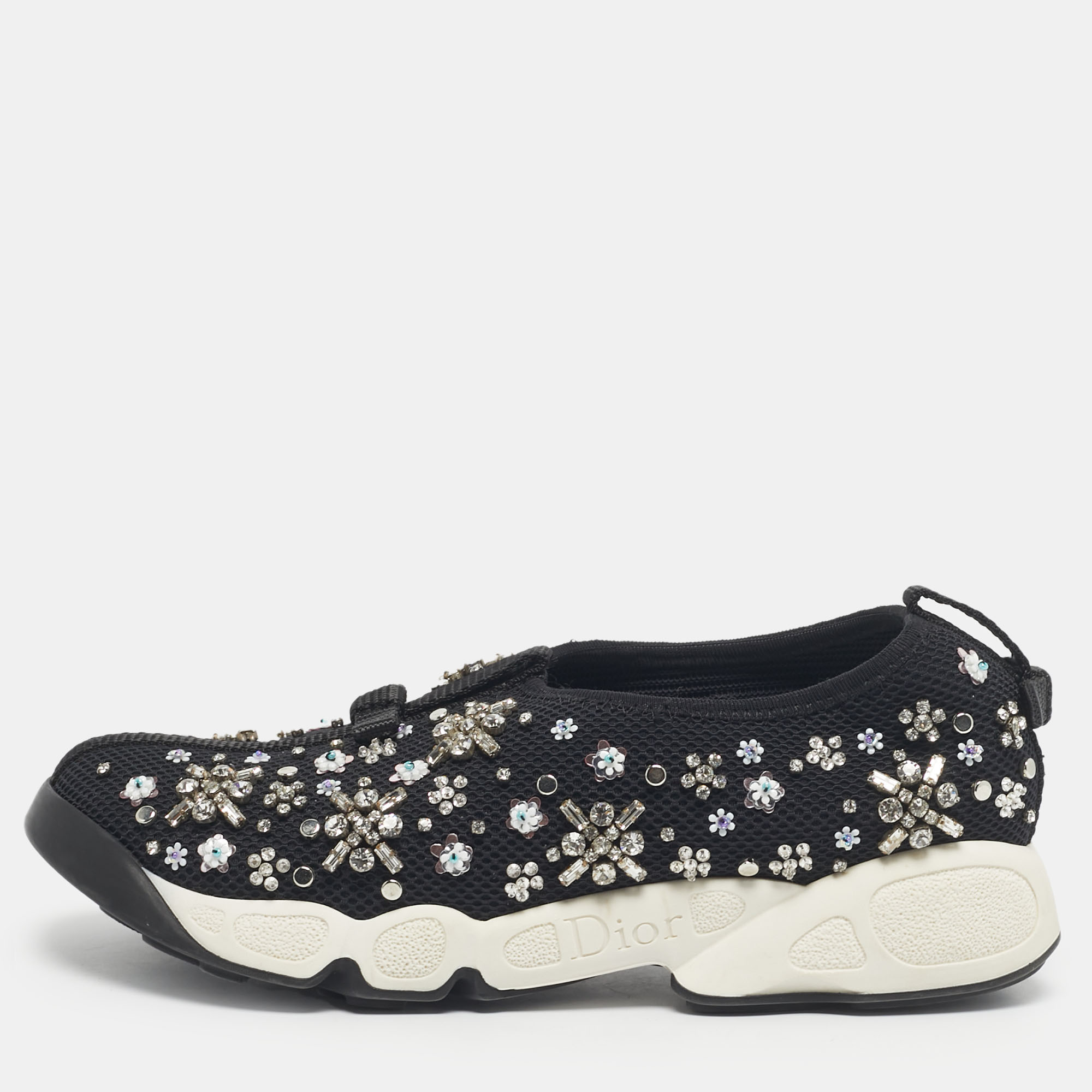 Dior Black Mesh Embellished Fusion Sneakers Size 35,5