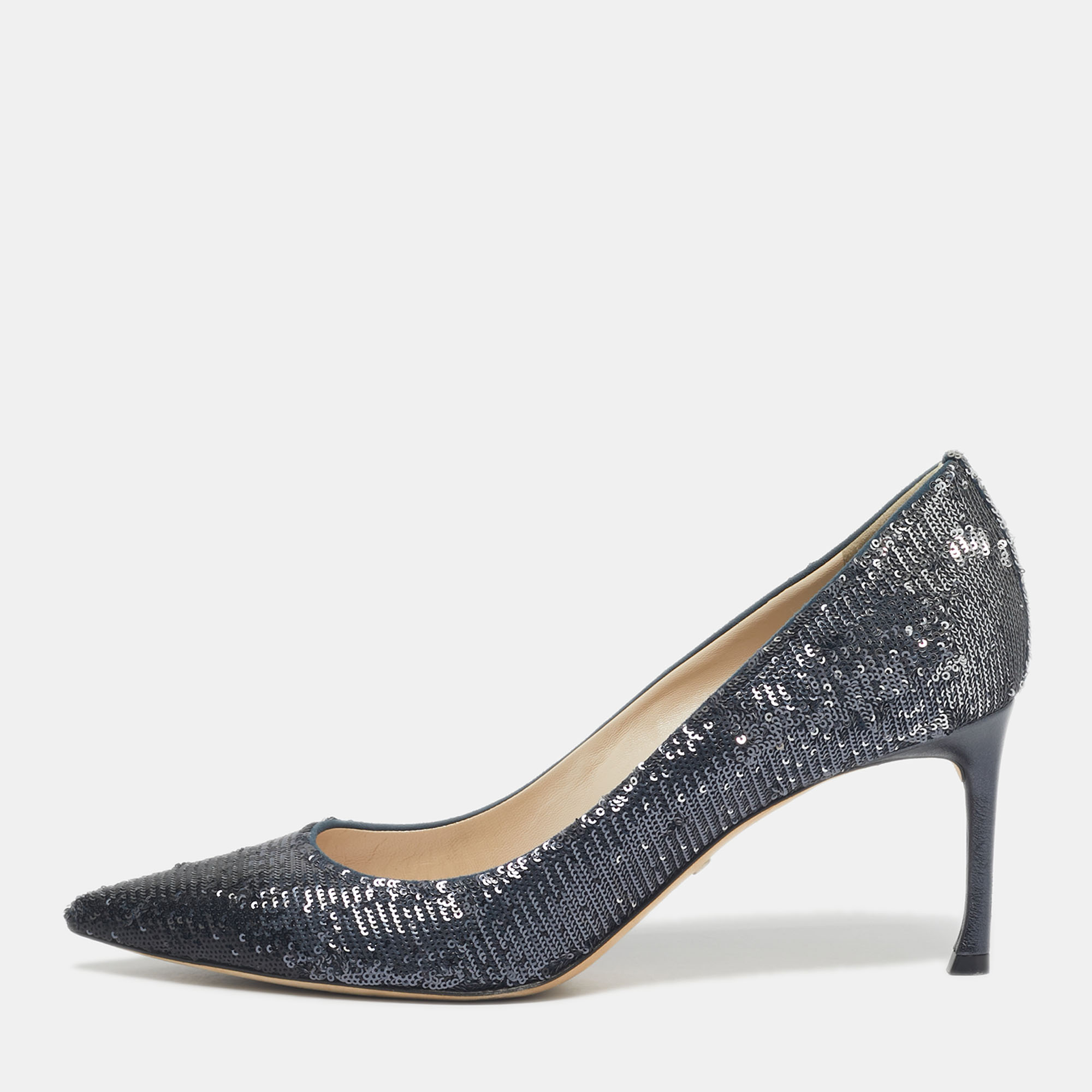 Pre-owned Dior Black/silver Sequins Pointed Toe Pumps Size 39