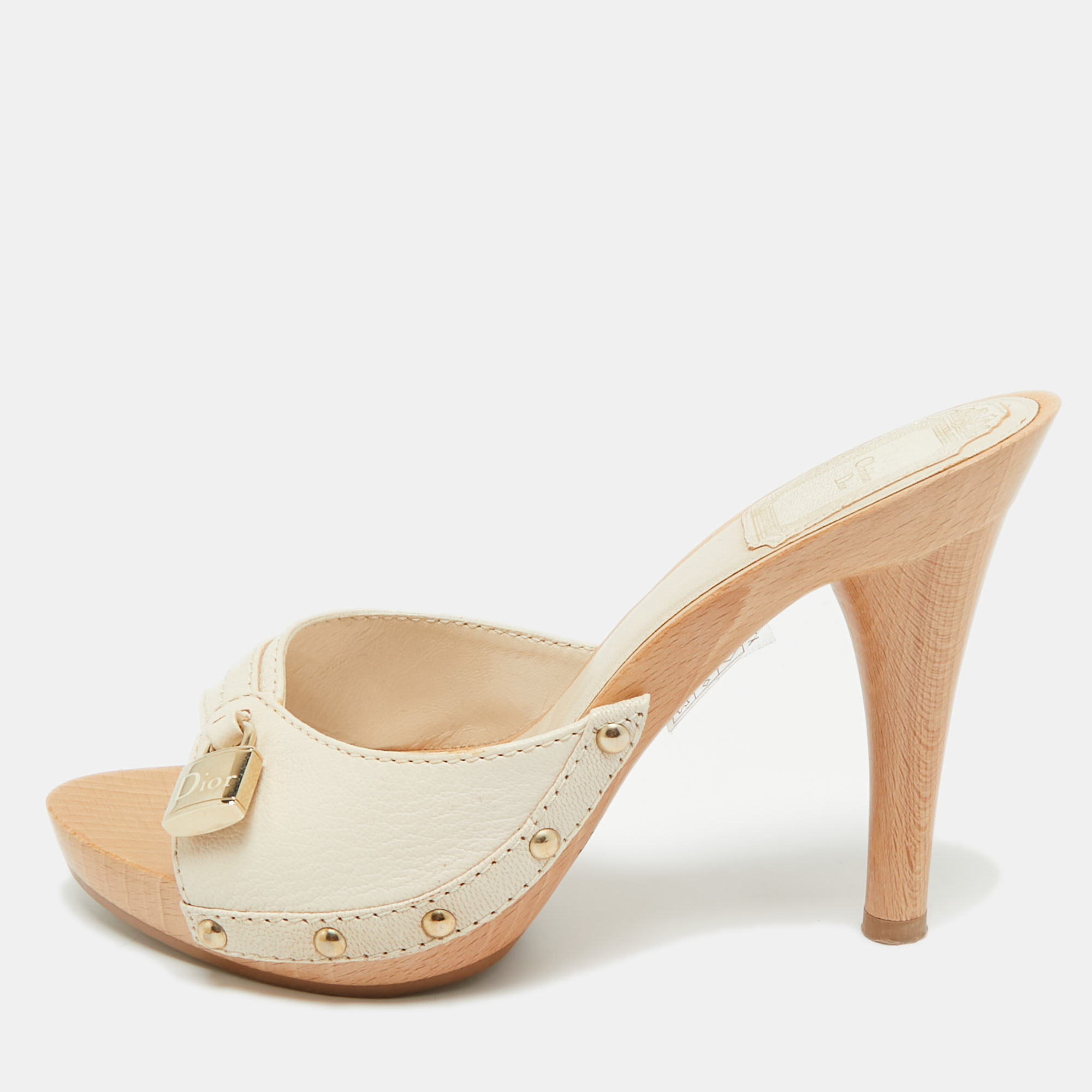 

Dior White Leather Luck Slide Sandals Size