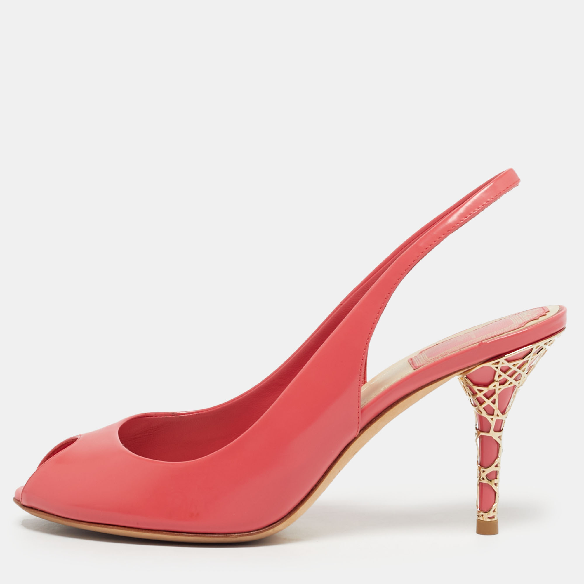 

Dior Pink Brushed Leather Peep Toe Slingback Pumps Size