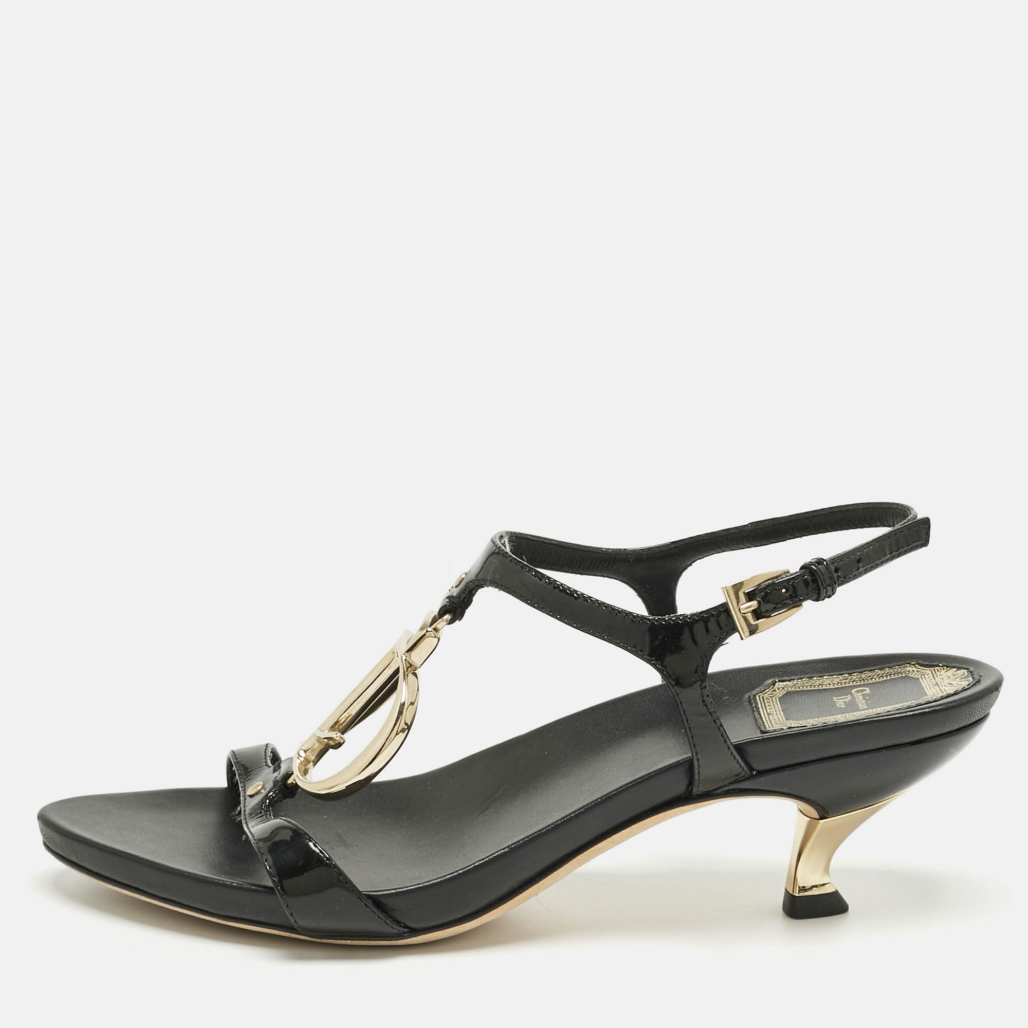 

Dior Black Patent Leather Ankle Strap Sandals Size