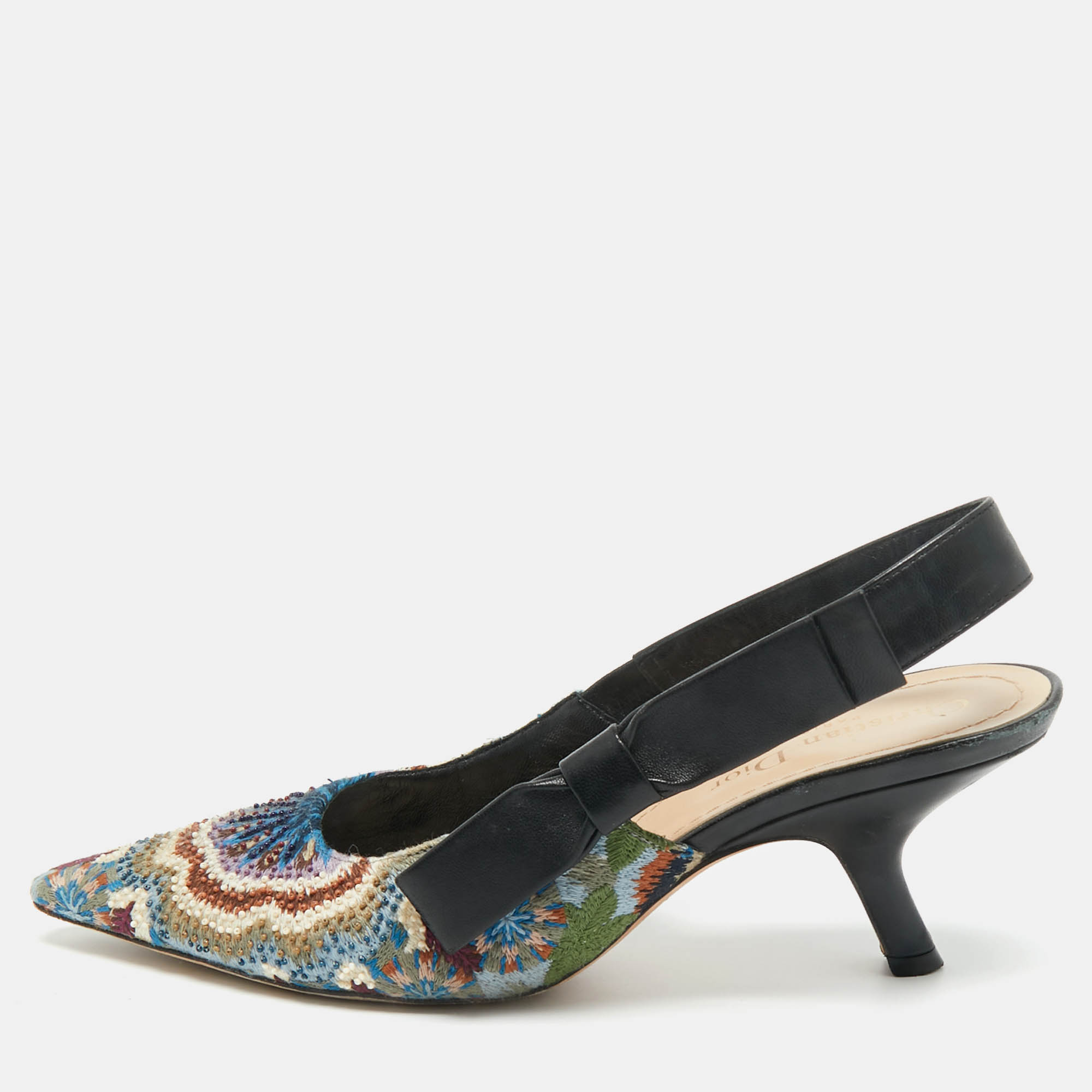 

Dior Multicolor Brocade Fabric and Leather J'Adior Slingback Pumps Size
