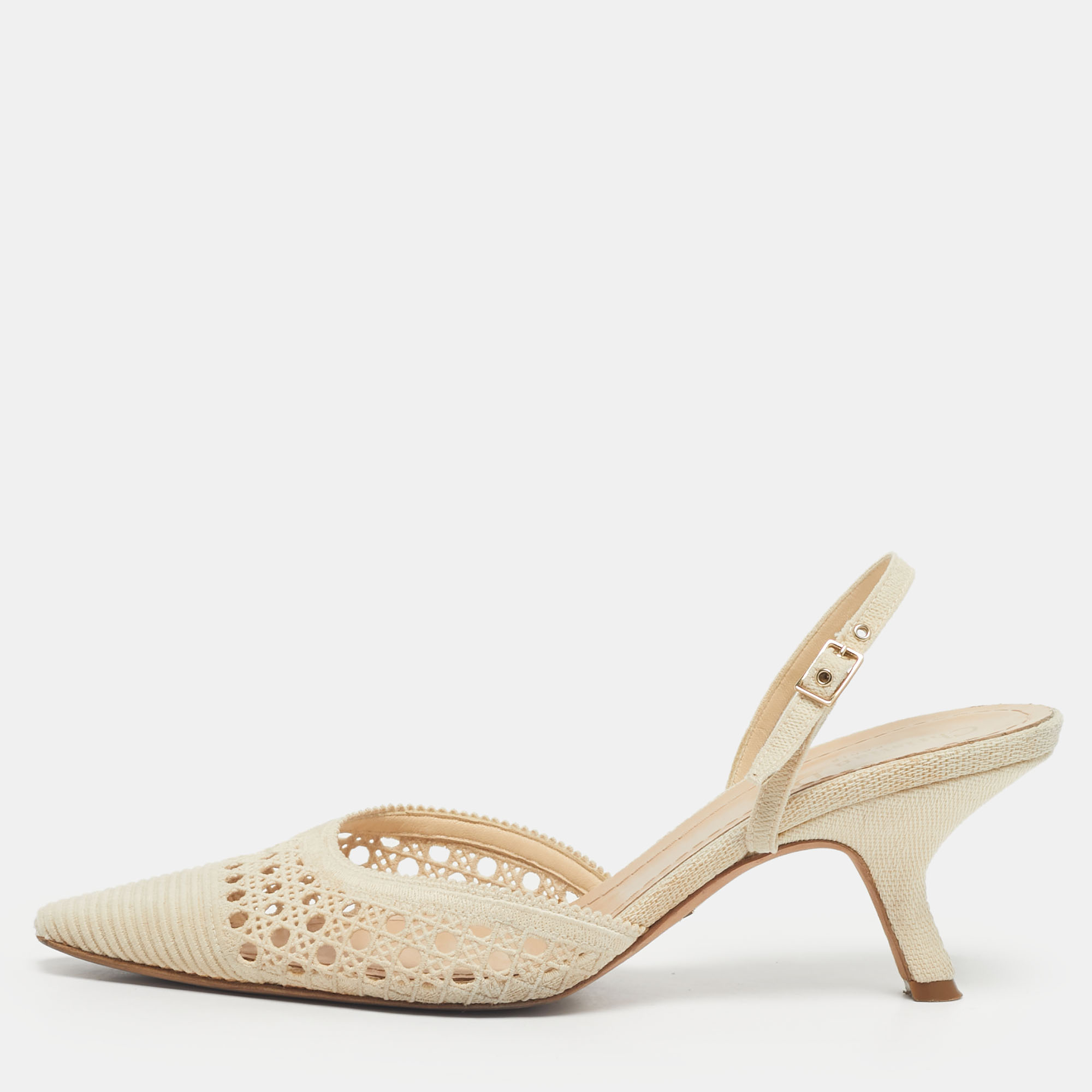 Pre-owned Dior Beige Canvas Cut Out J'a Pumps Size 40 In Sand