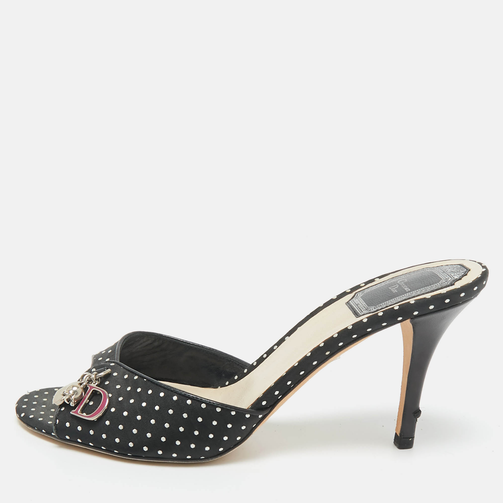 

Dior Black/White Dot Fabric Slide Sandals Size