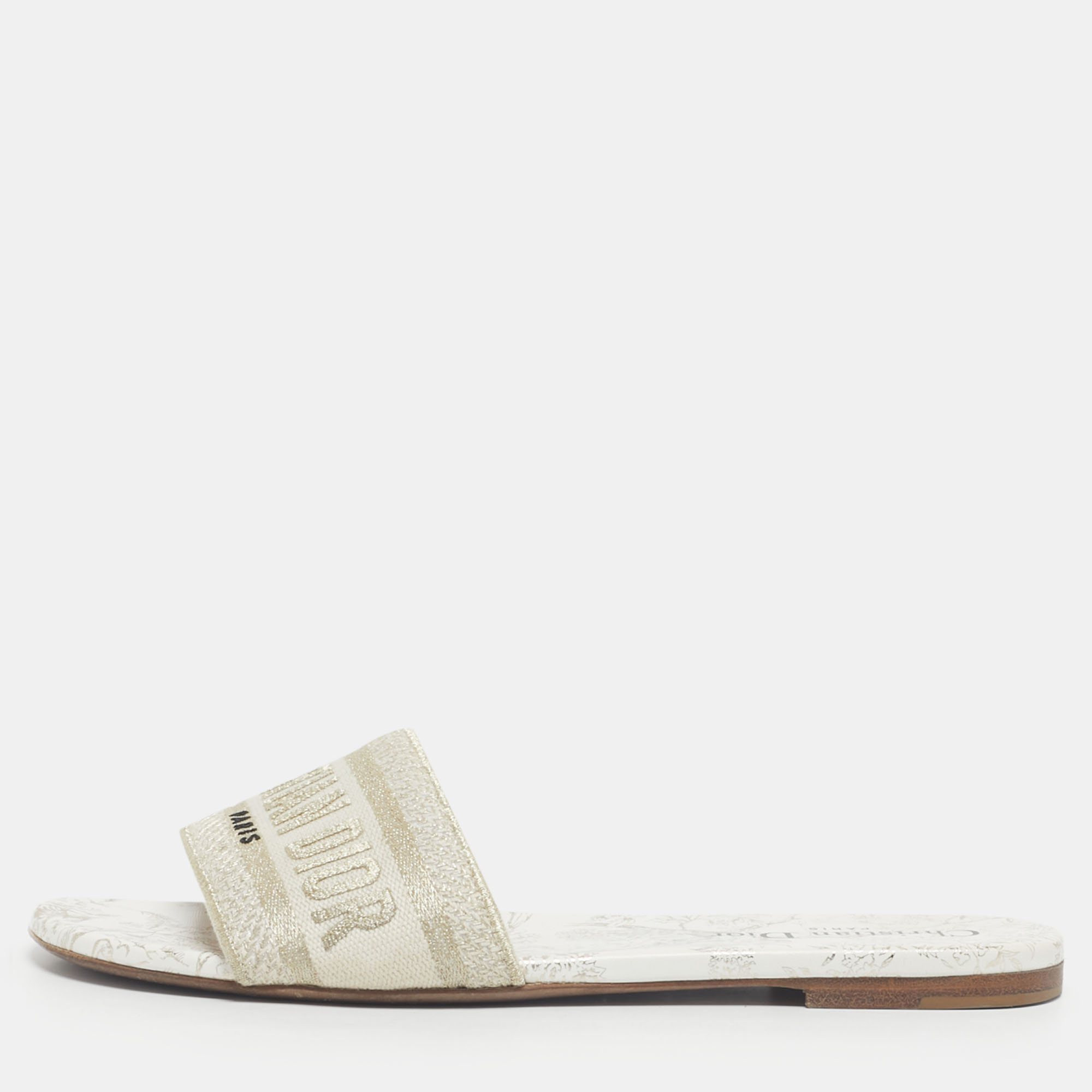 

Dior Gold/Cream Embroidered Canvas Dway Flat Slide Size