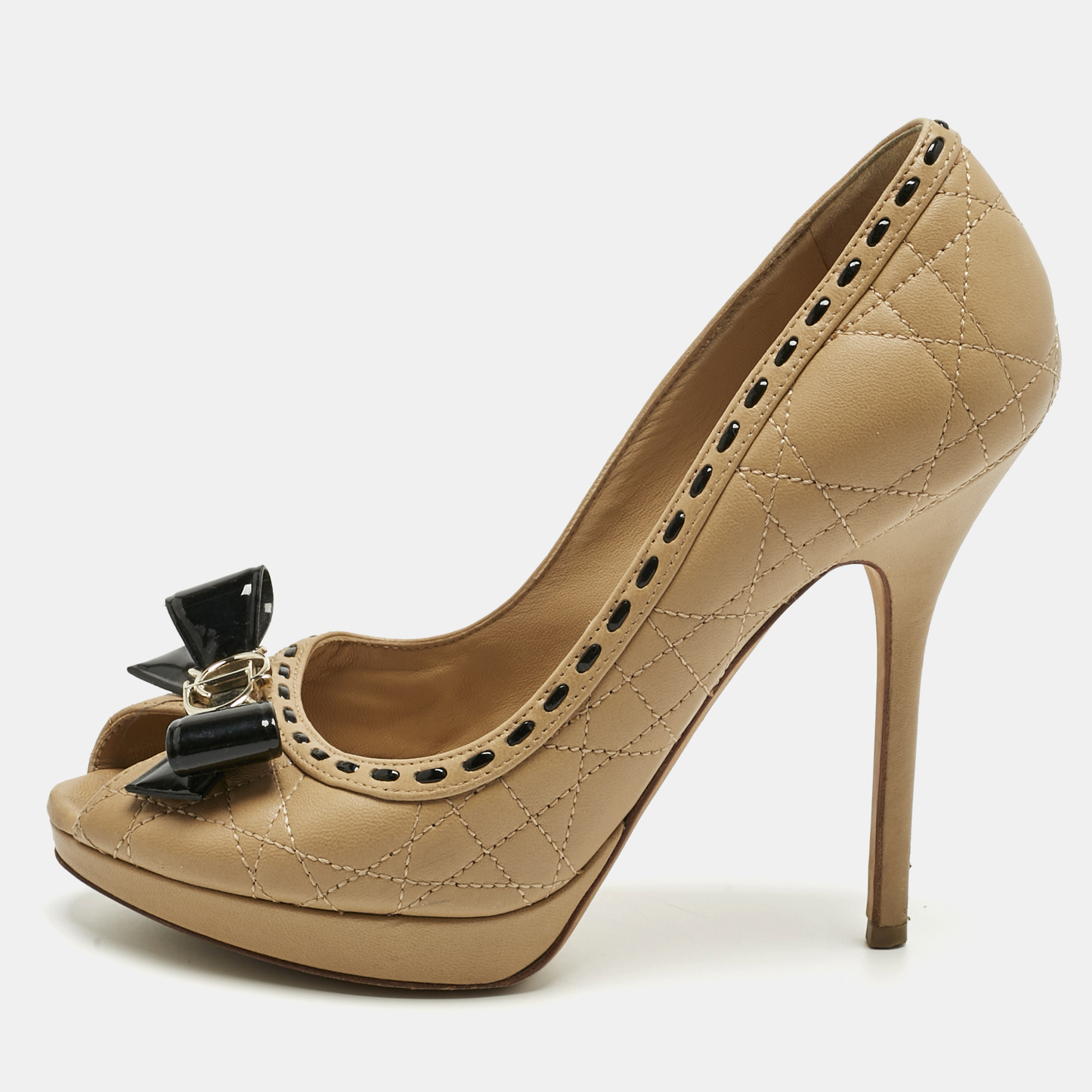 

Dior Beige Cannage Leather Bow Peep Toe Pumps Size